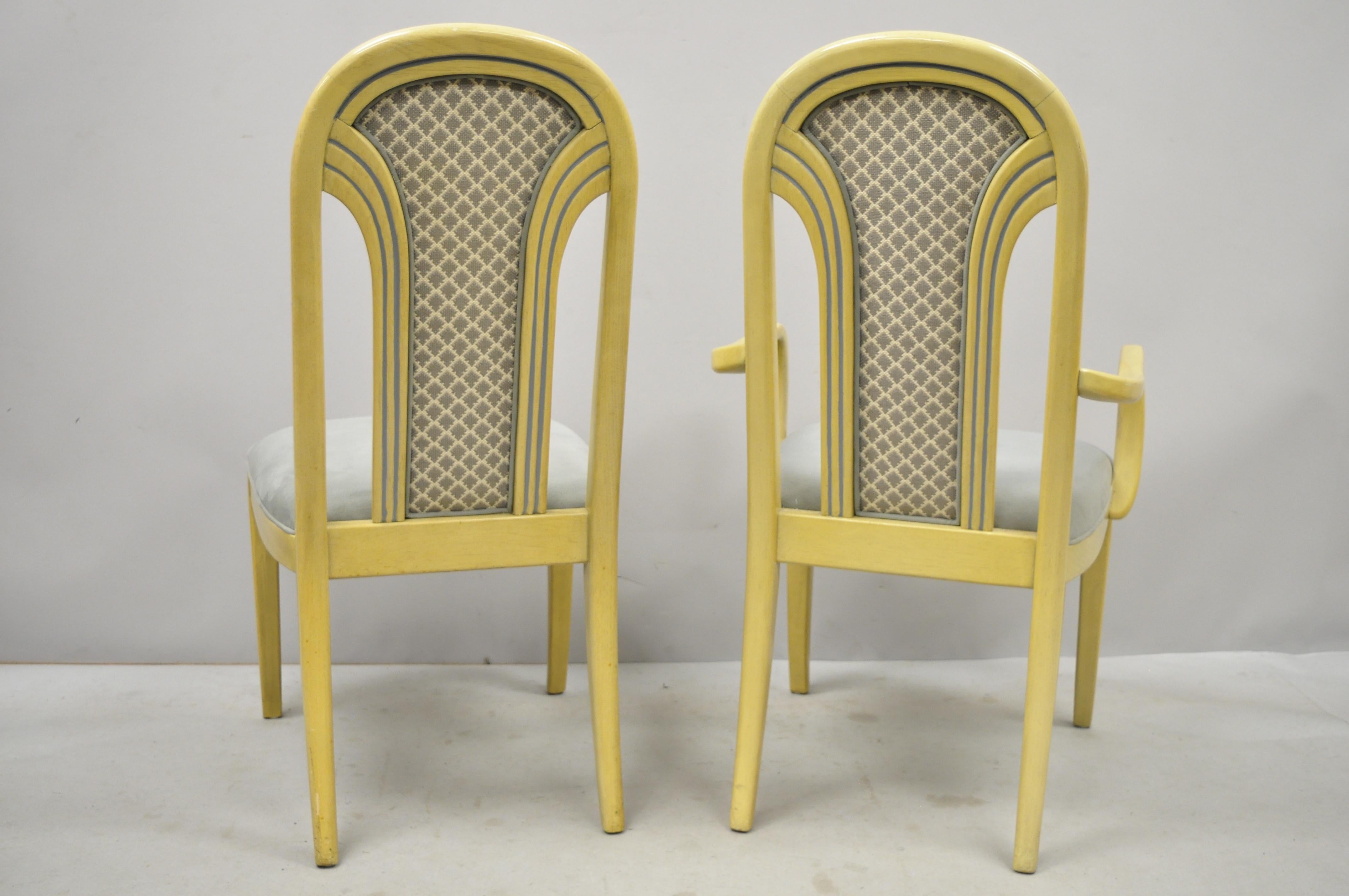 Set of 6 Art Deco Style Cream Upholstered Back Dining Chairs Henredon Attributed For Sale 3