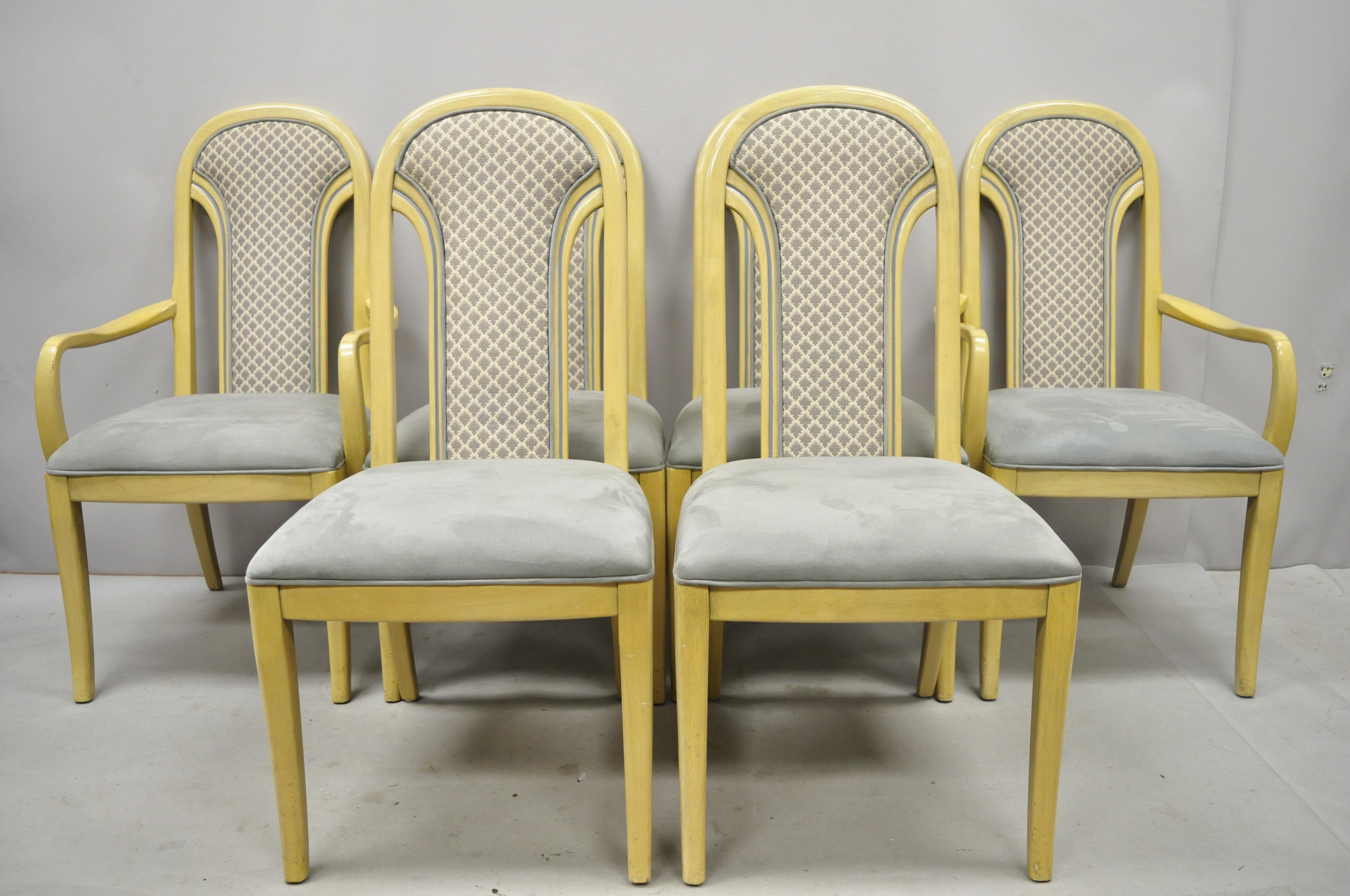 Set of 6 Art Deco Style Cream Upholstered Back Dining Chairs Henredon Attributed For Sale 5