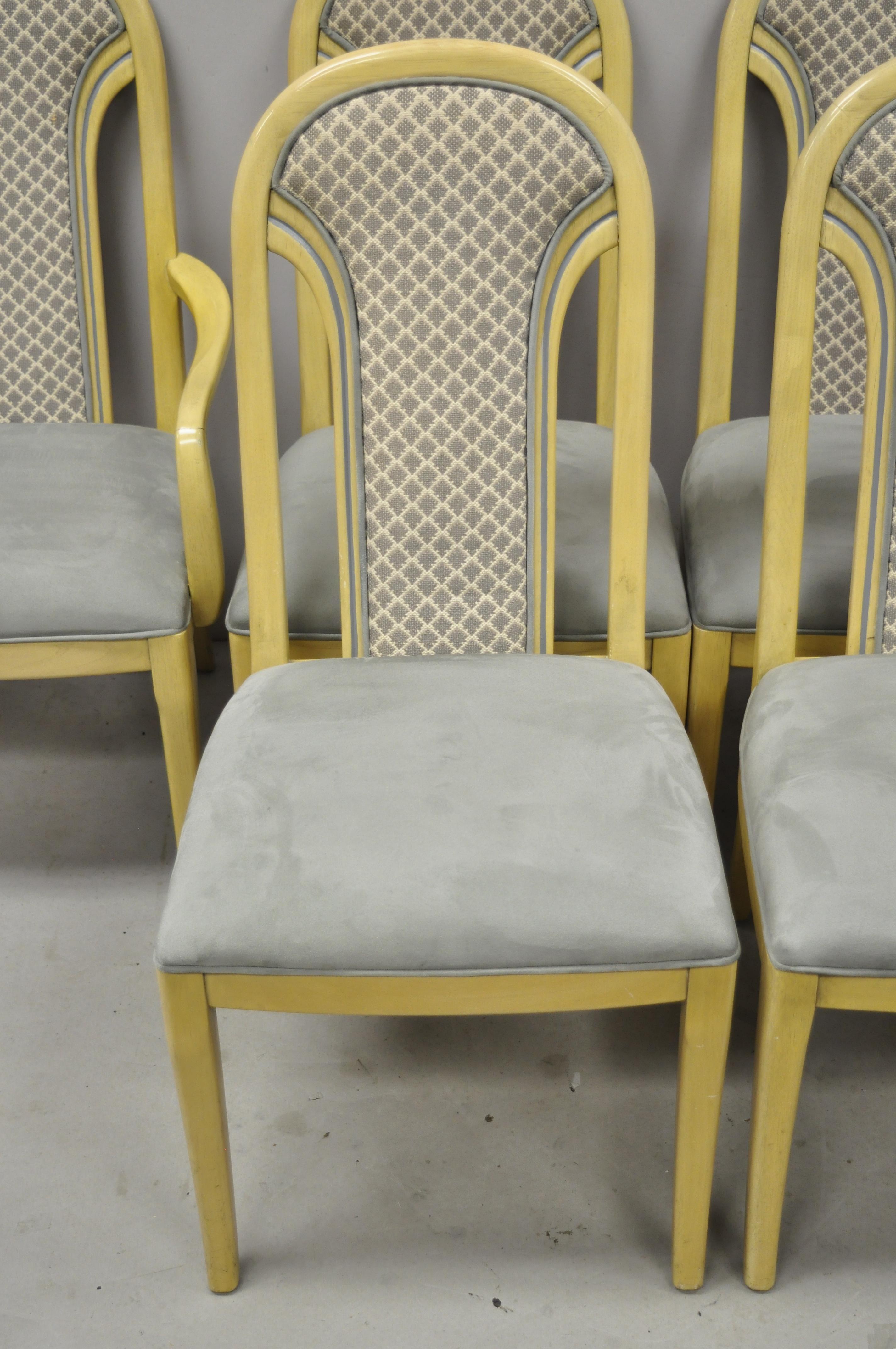 North American Set of 6 Art Deco Style Cream Upholstered Back Dining Chairs Henredon Attributed For Sale