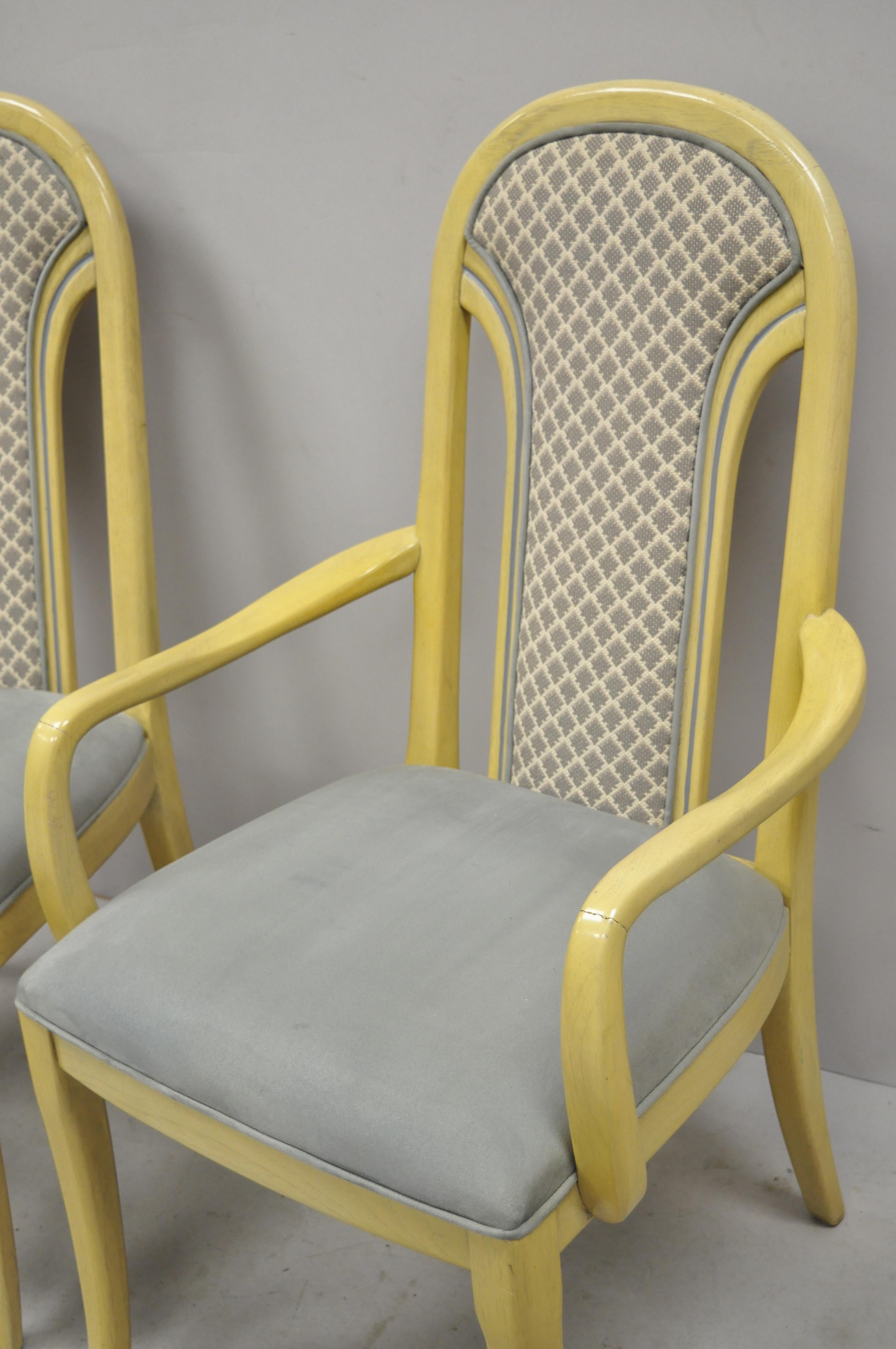 Fabric Set of 6 Art Deco Style Cream Upholstered Back Dining Chairs Henredon Attributed For Sale