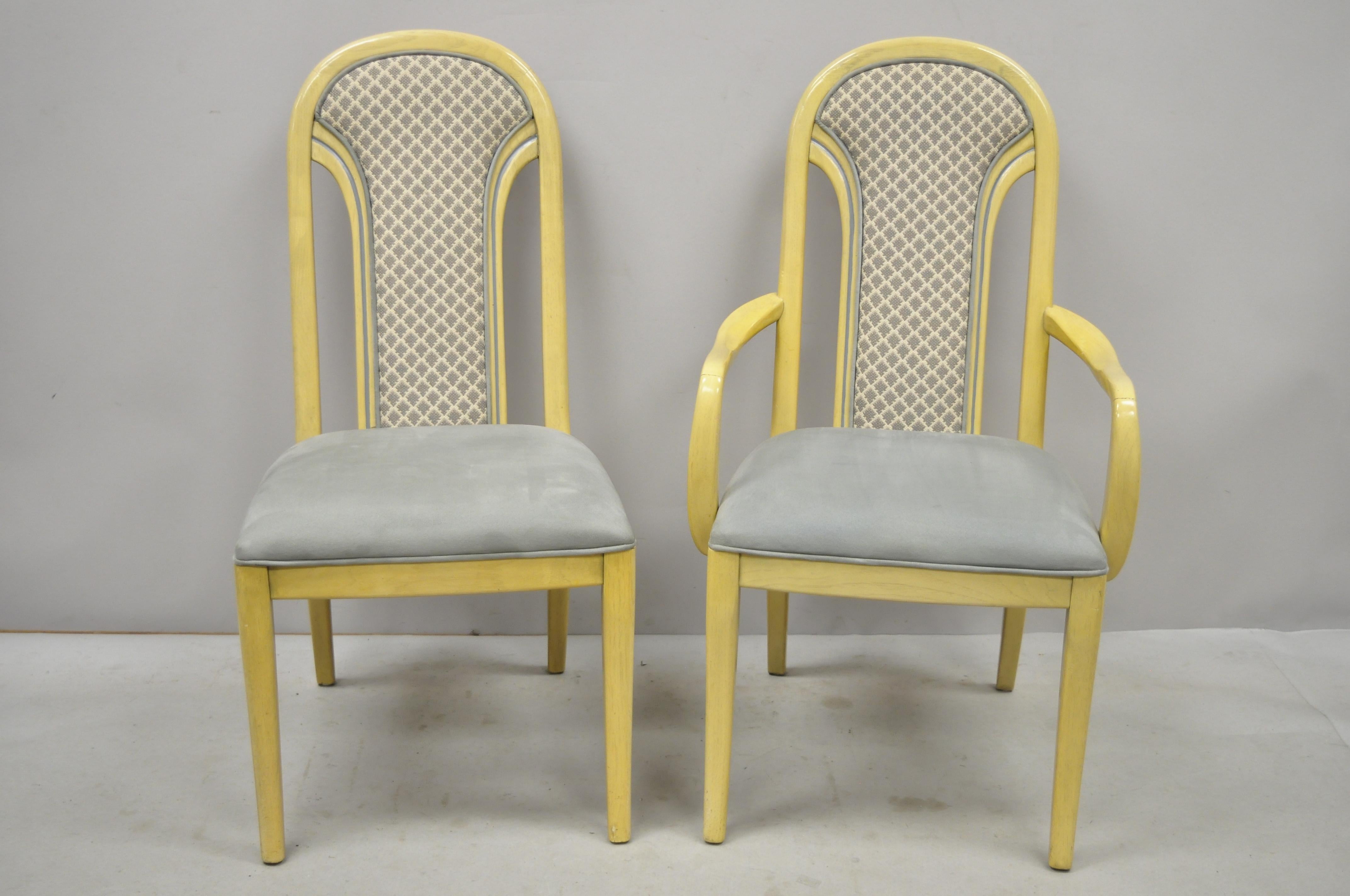 Set of 6 Art Deco Style Cream Upholstered Back Dining Chairs Henredon Attributed For Sale 1