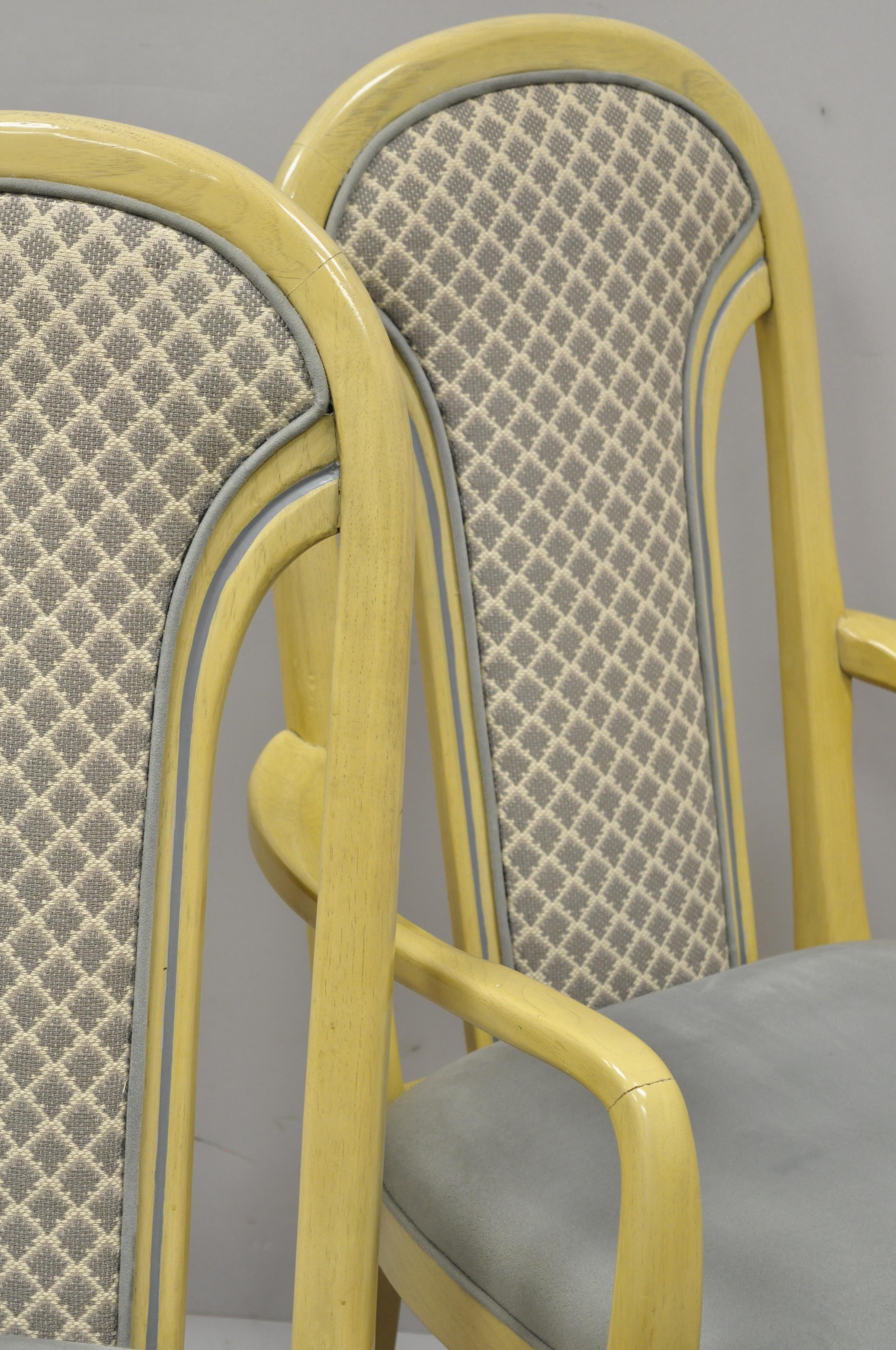 Fabric Set of 6 Art Deco Style Cream Upholstered Back Dining Chairs Henredon Attributed
