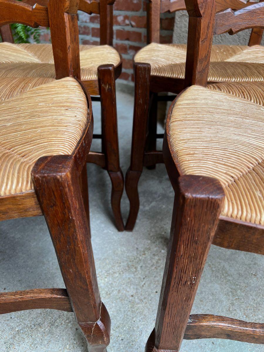 Set 6 Vintage French Carved Oak Ladder Back Dining Kitchen Chair Rush Seat 12