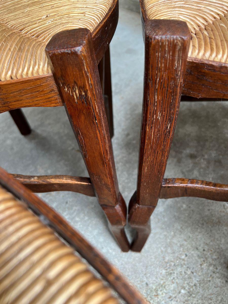 Set 6 Vintage French Carved Oak Ladder Back Dining Kitchen Chair Rush Seat 14
