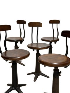 Set 6 Vintage Industrial Original Singer Sewing Spring Back Factory Chairs Stool