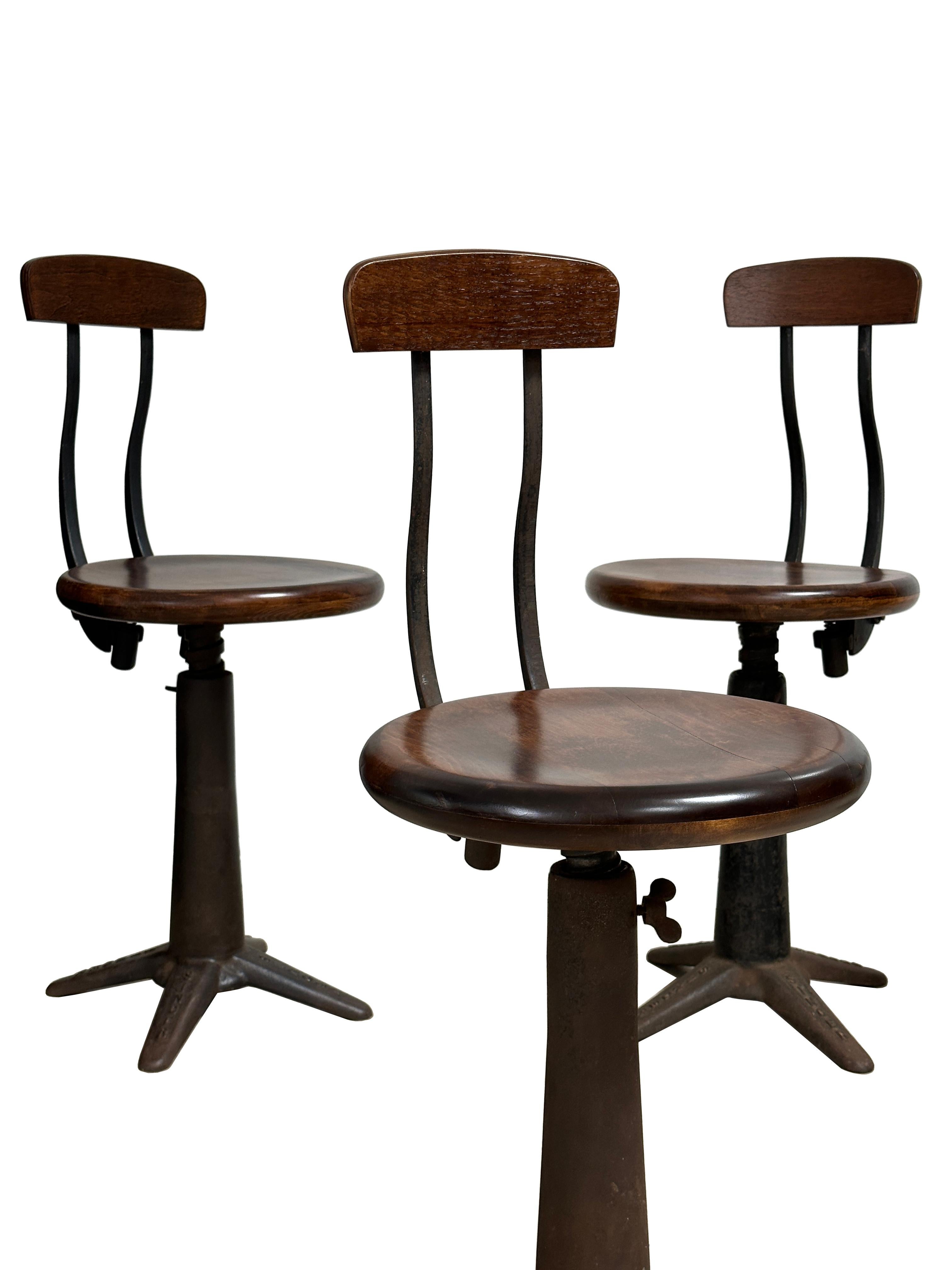 British Set 6 Vintage Industrial Original Singer Sewing Spring Back Factory Chairs Stool For Sale