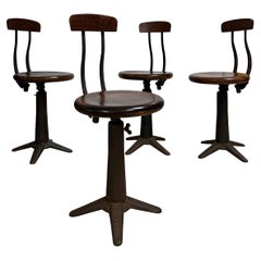 Set 6 Vintage Industrial Original Singer Sewing Spring Back Factory Chairs Stool