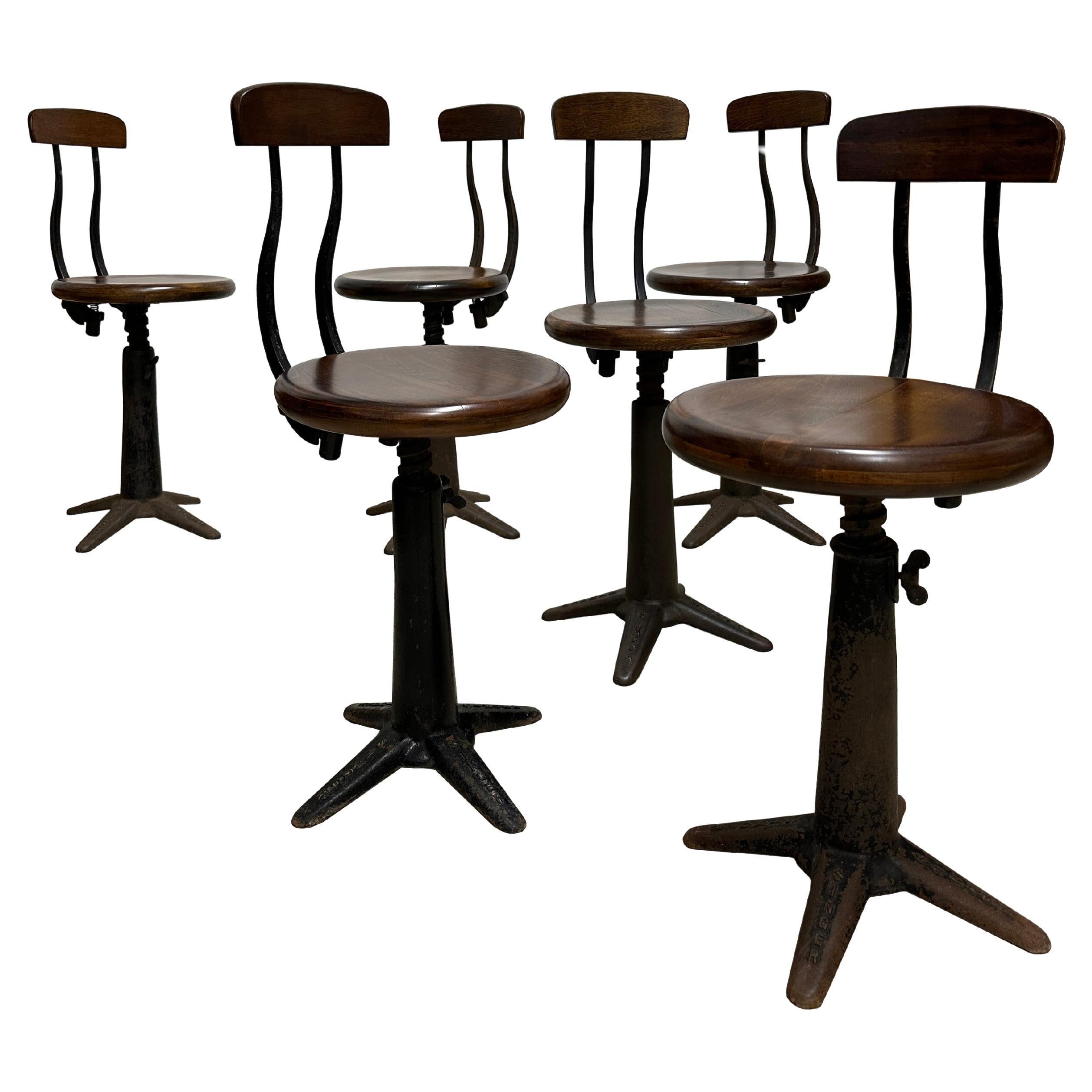 Set 6 Vintage Industrial Original Singer Sewing Spring Back Factory Chairs Stool For Sale