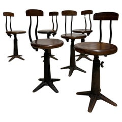 Set 6 Antique Industrial Original Singer Sewing Spring Back Factory Chairs Stool