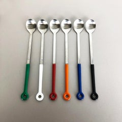 Set 6 Vintage Peter Raacke Mono Ring 18/8 Stainless Multicolor Lemonade Spoons
