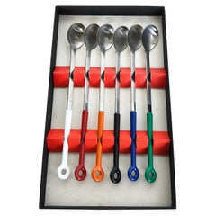 Set 6 Vintage Peter Raacke Mono Ring 18/8 Stainless Multicolor Lemonade Spoons