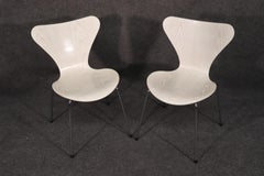 Set of 6 White Laminated Oak Mid-Century Modern Chrome Leg Dining Chairs