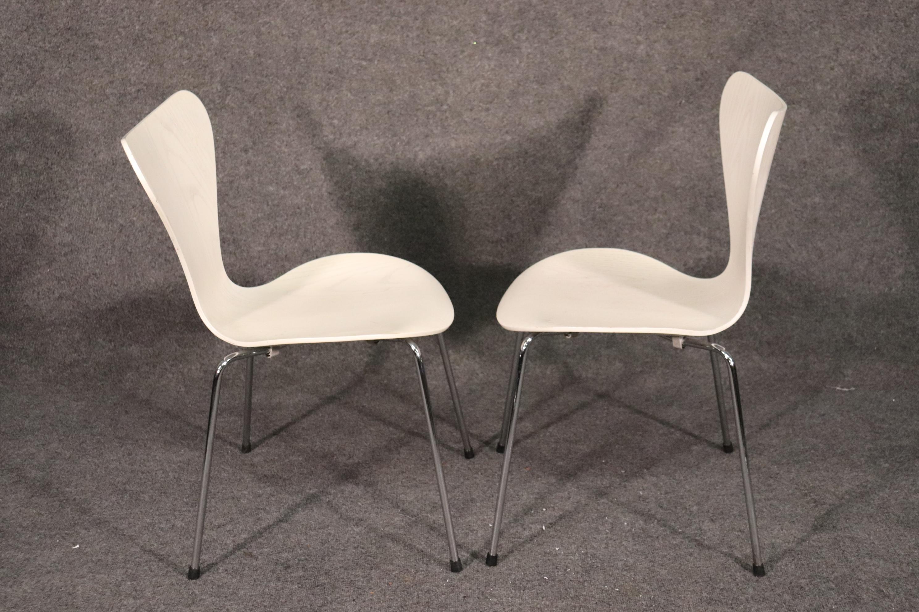 Set of 6 White Laminated Oak Mid-Century Modern Chrome Leg Dining Chairs 1