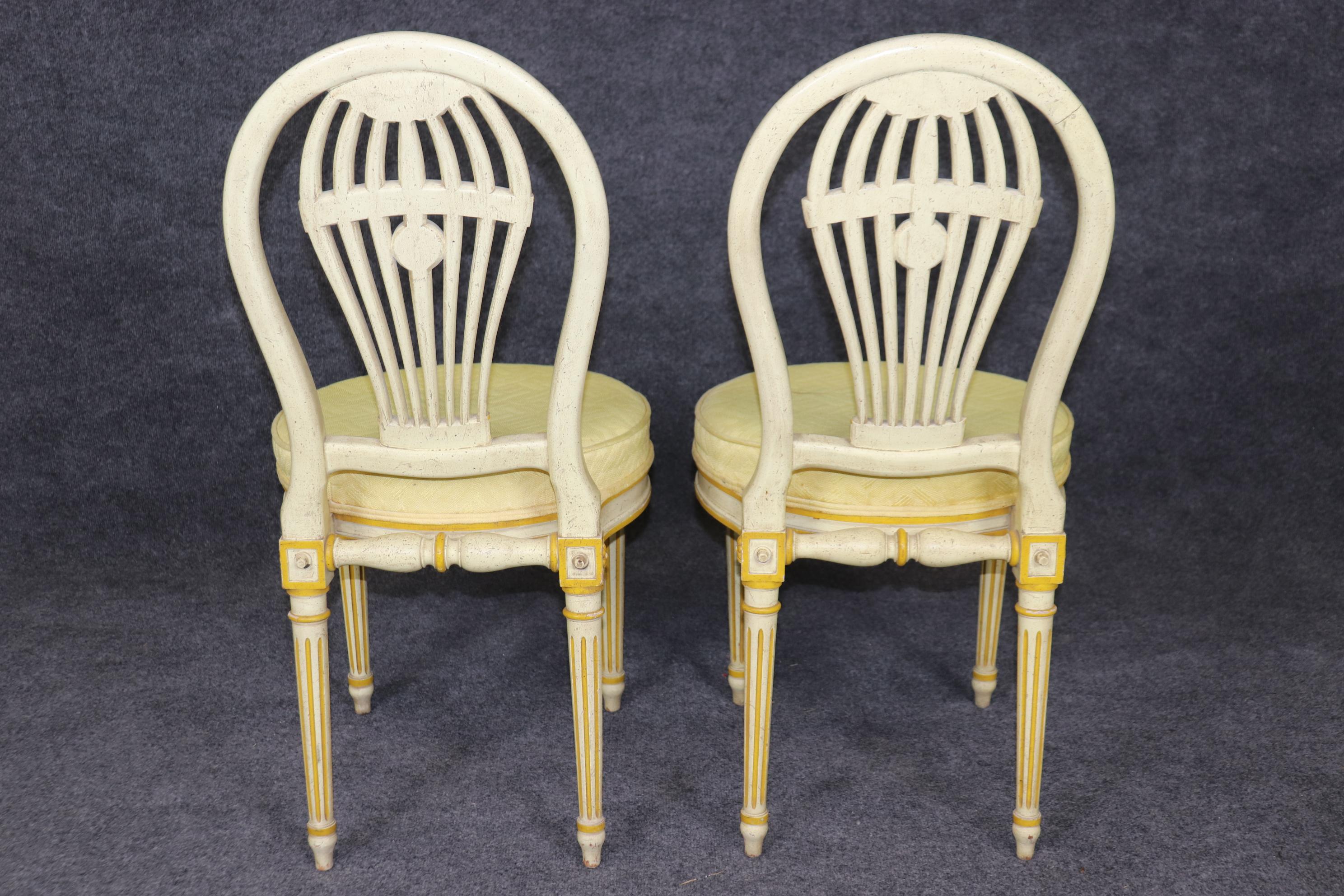 Walnut Set 6 Widdicomb Paint Decorated French Louis XVI Balloon Back Dining Chairs