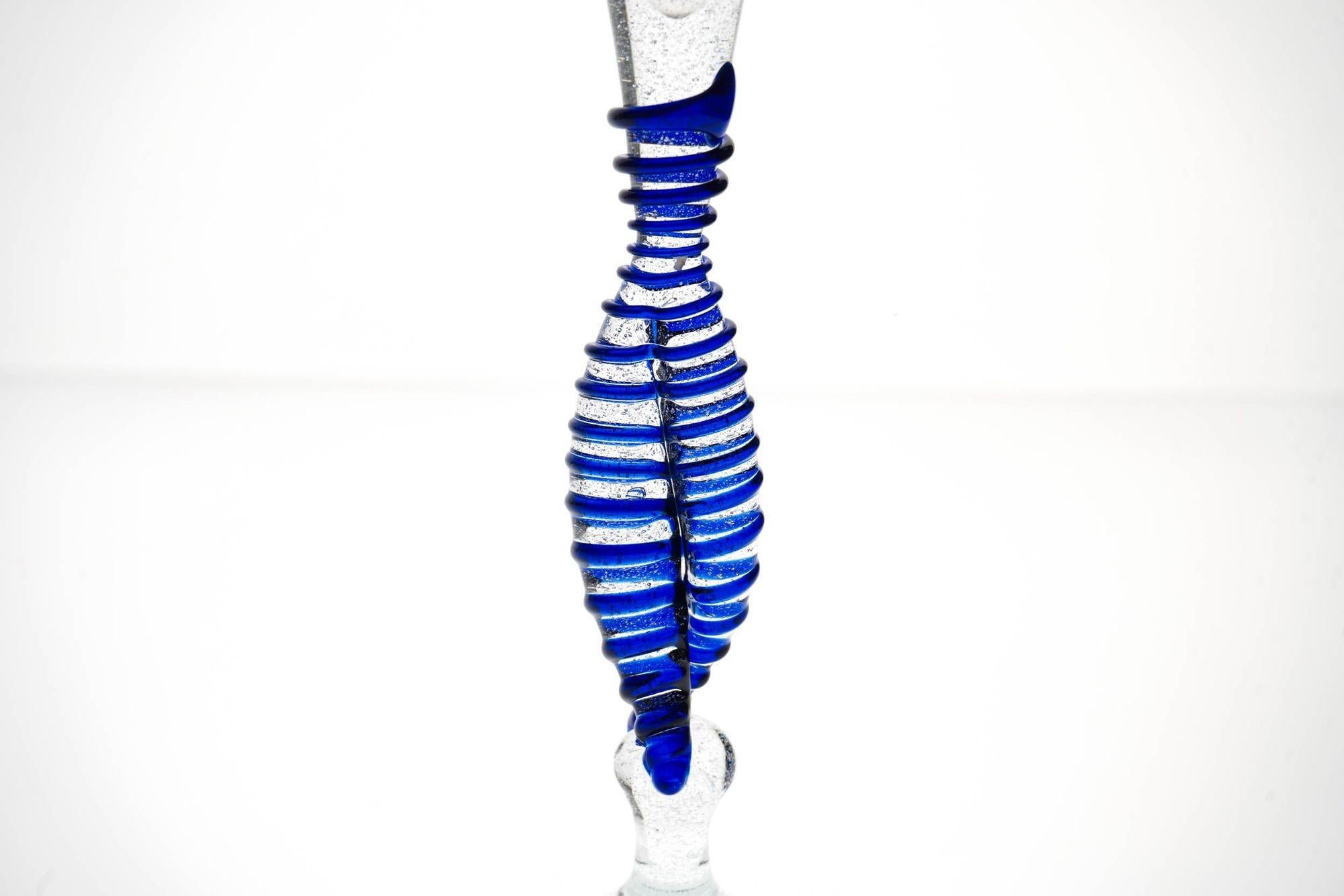 Set 7 Cenedese Ballerina Flutes, Cobalt bead and pulegoso Murano Glass, Signed For Sale 2