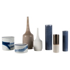 Set/7 Ceramic Pots & Vases, Blue White Bronze, Handmade Portugal Lusitanus Home