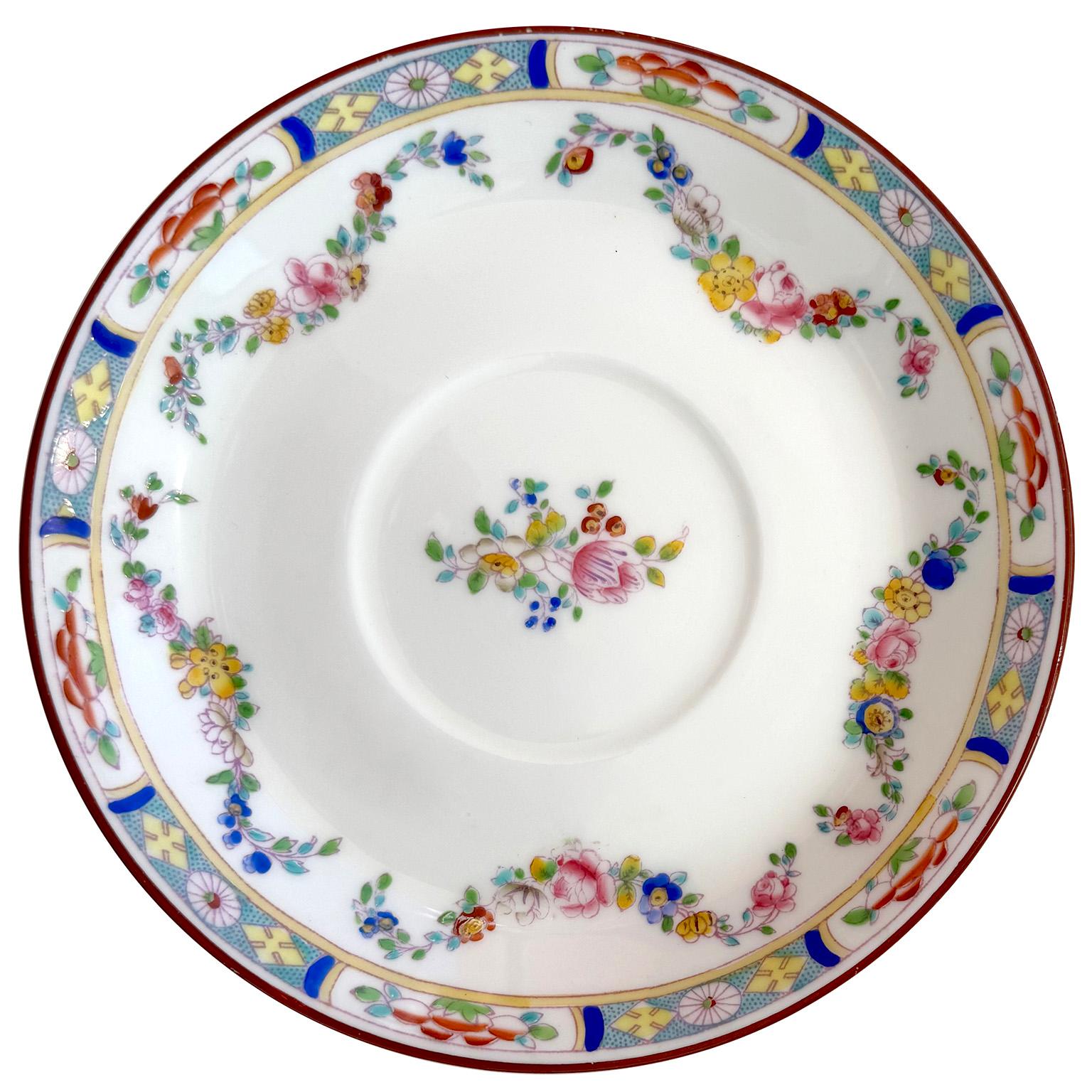 Juego de 7 cuencos ingleses para sopa y consomé con platillos, decorados a mano, de porcelana fina Mintons en Bueno estado para la venta en Los Angeles, CA