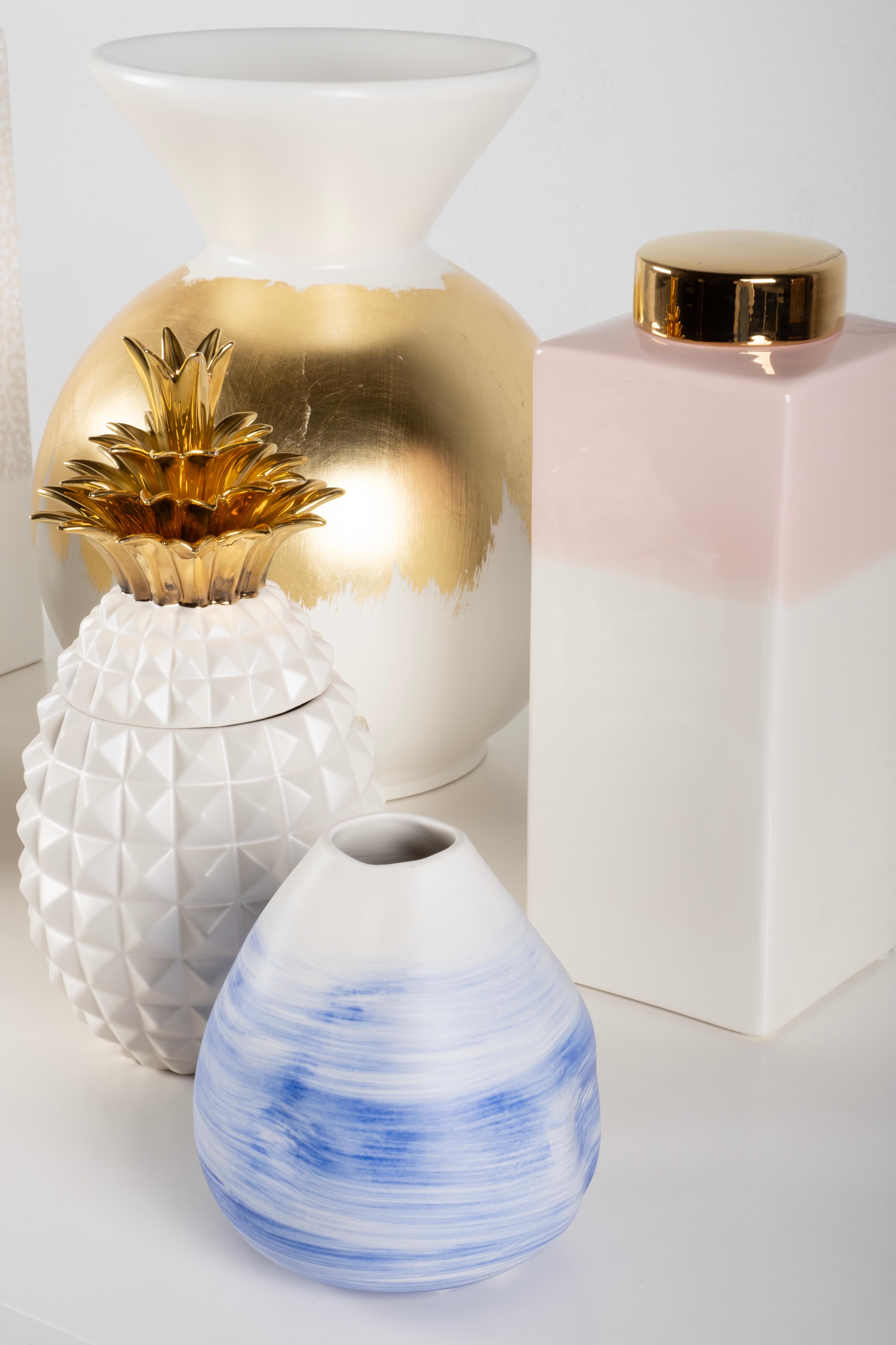 Art Deco Set/7 Resin and Ceramic Pots & Vases White Gold Handmade Portugal Lusitanus Home For Sale