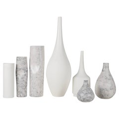 Set/7 White Ceramic Vases w/ grey paint, Handmade in Portugal by Lusitanus Home