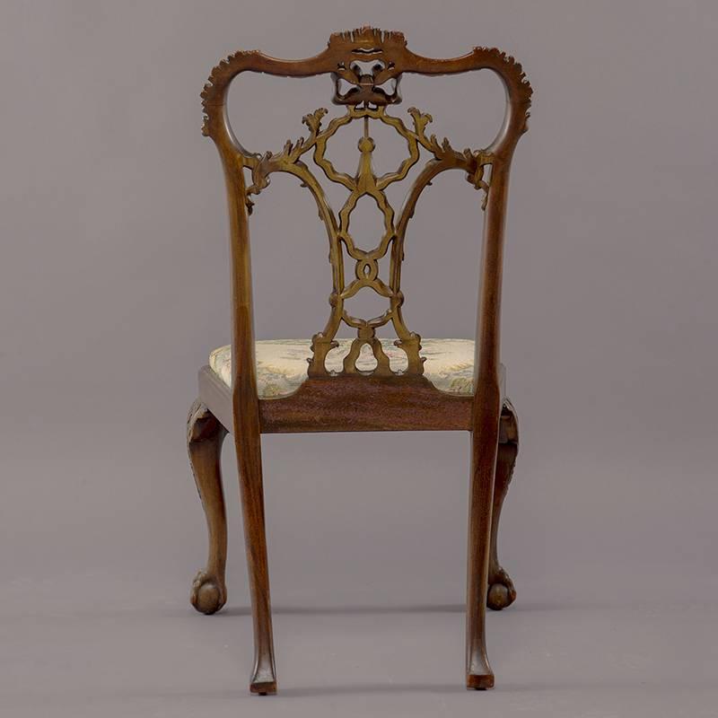 Set Eight 19th Century Hand-Carved Chippendale Tassel Back Dining Chairs 6