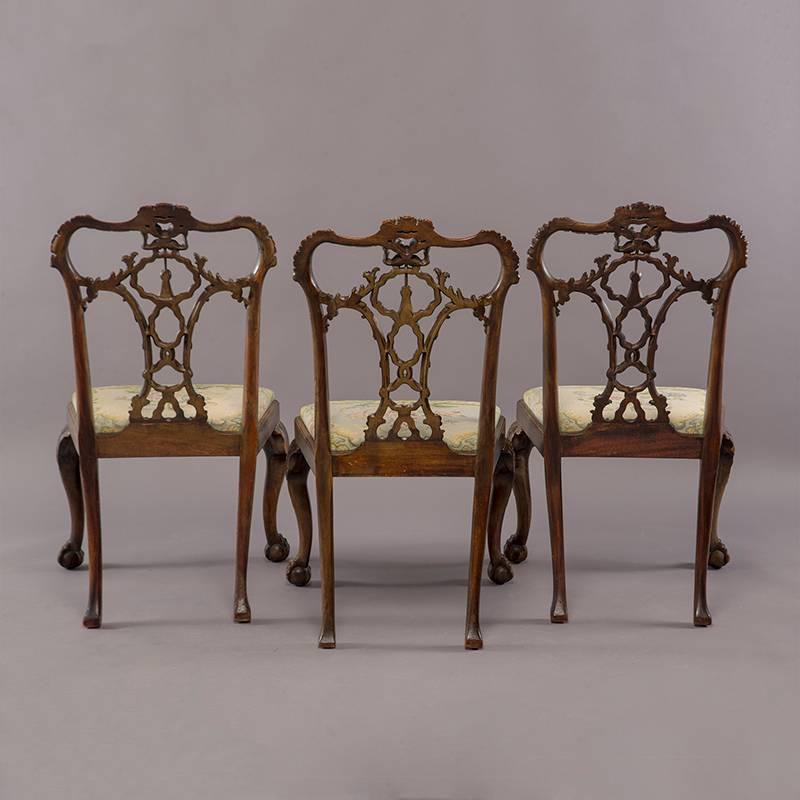 Set Eight 19th Century Hand-Carved Chippendale Tassel Back Dining Chairs 1