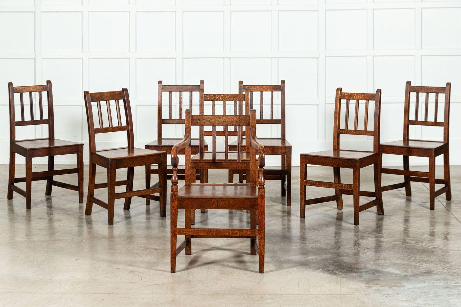 Set 8 19thC English Oak Vernacular Chairs In Good Condition For Sale In Staffordshire, GB
