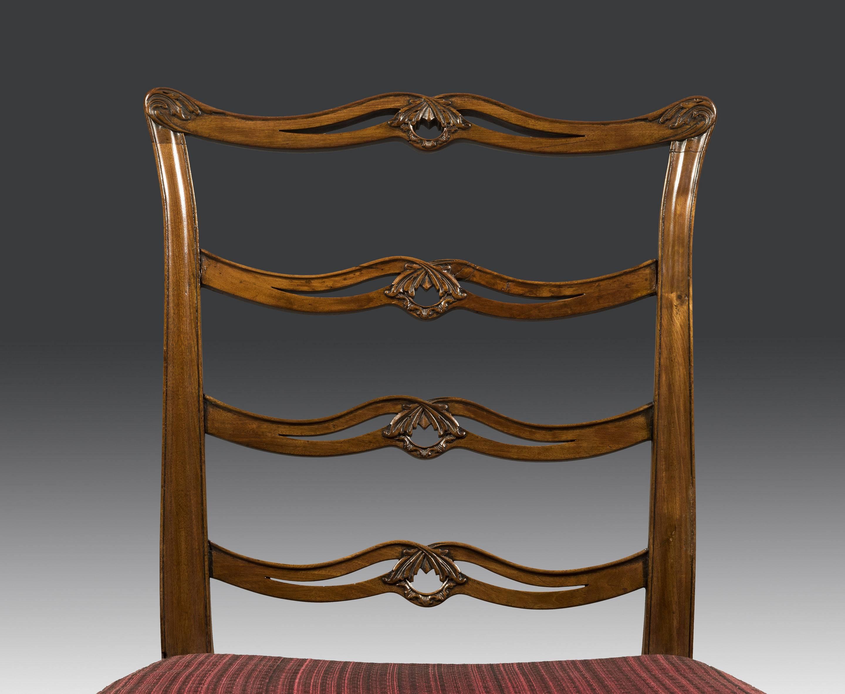 English Set of Eight George III Period Mahogany Ladder-Back Dining Chairs For Sale