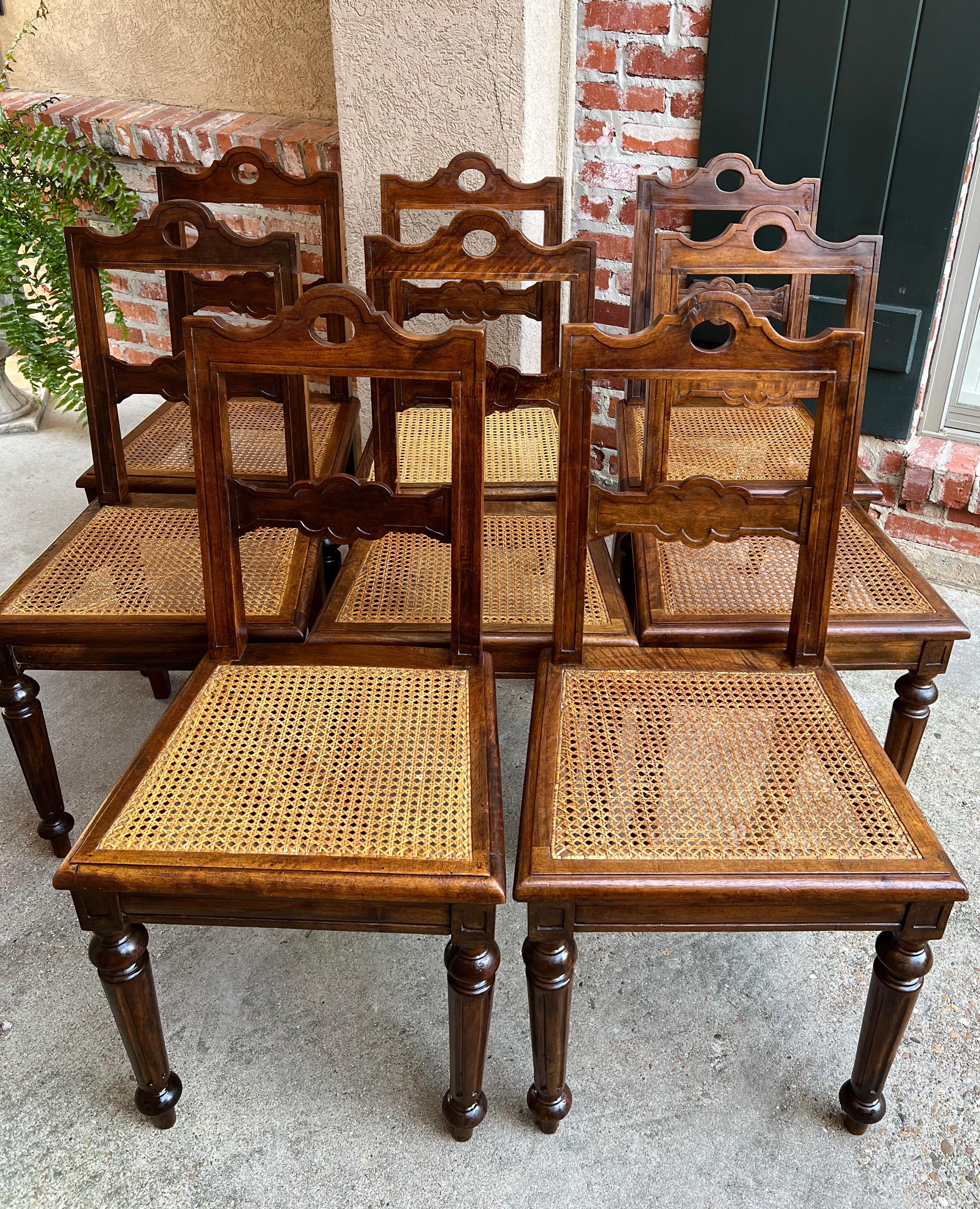 Set 8 Antique French Provincial Carved Oak Ladder Back Dining Chair Cane Seat 8