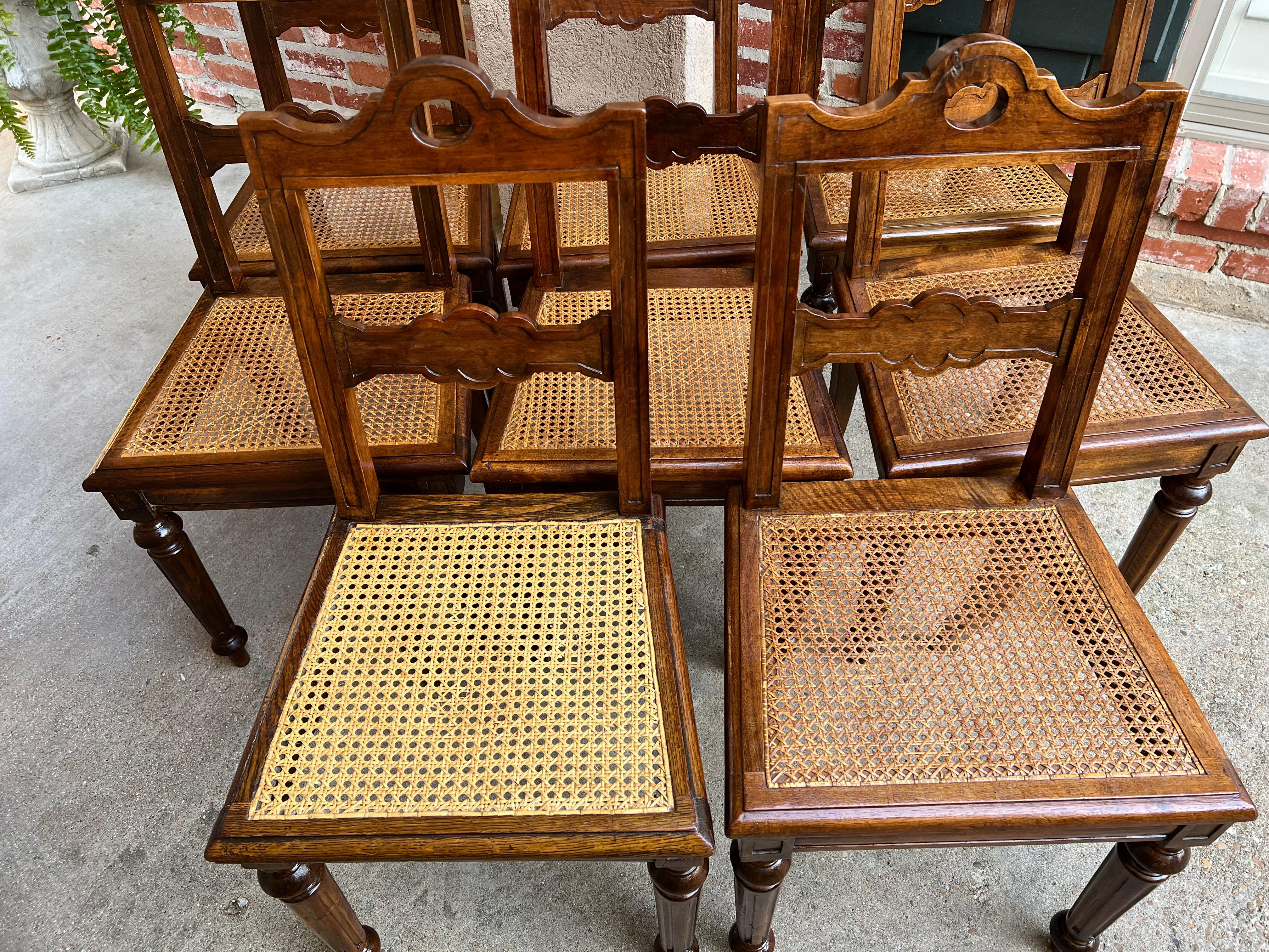 Set 8 Antique French Provincial Carved Oak Ladder Back Dining Chair Cane Seat 9
