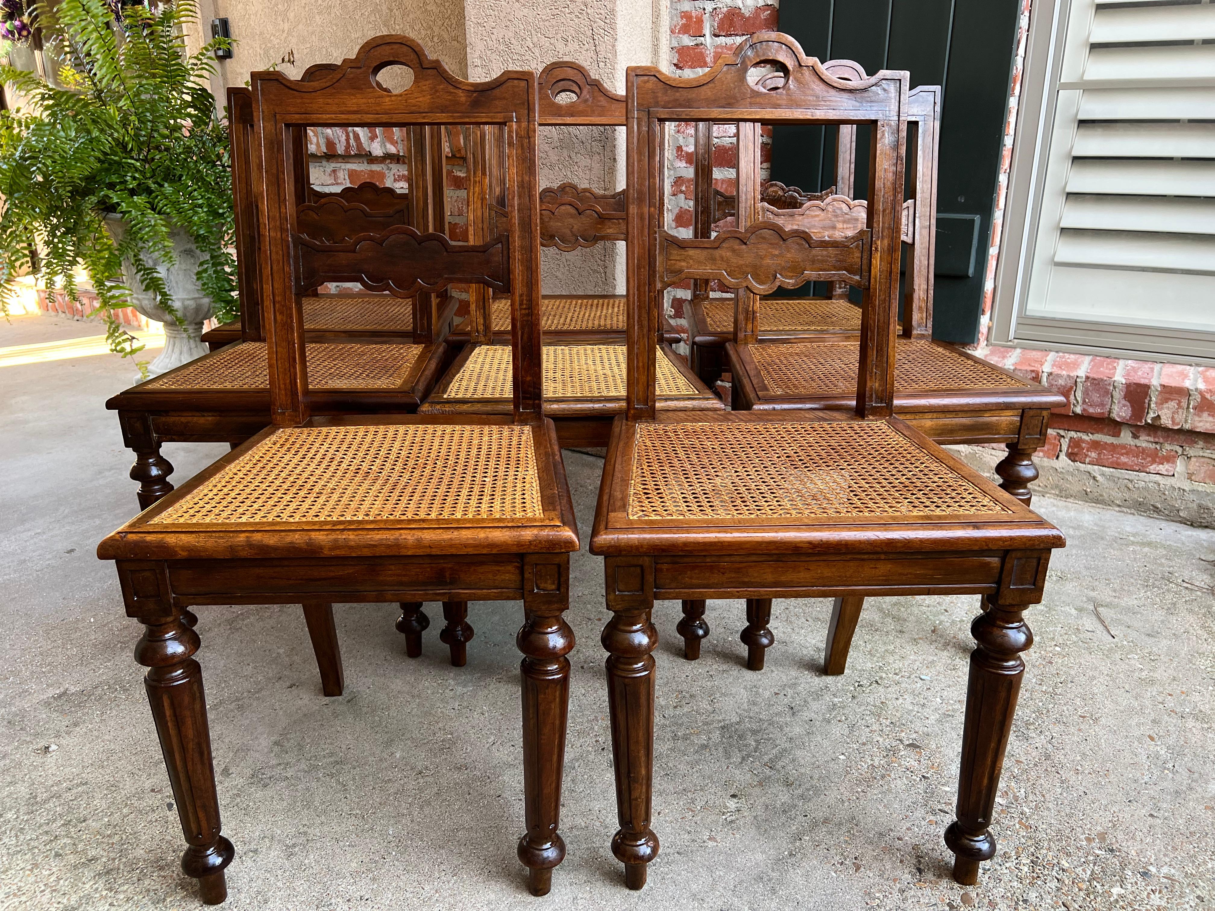 Set 8 Antique French Provincial Carved Oak Ladder Back Dining Chair Cane Seat 10