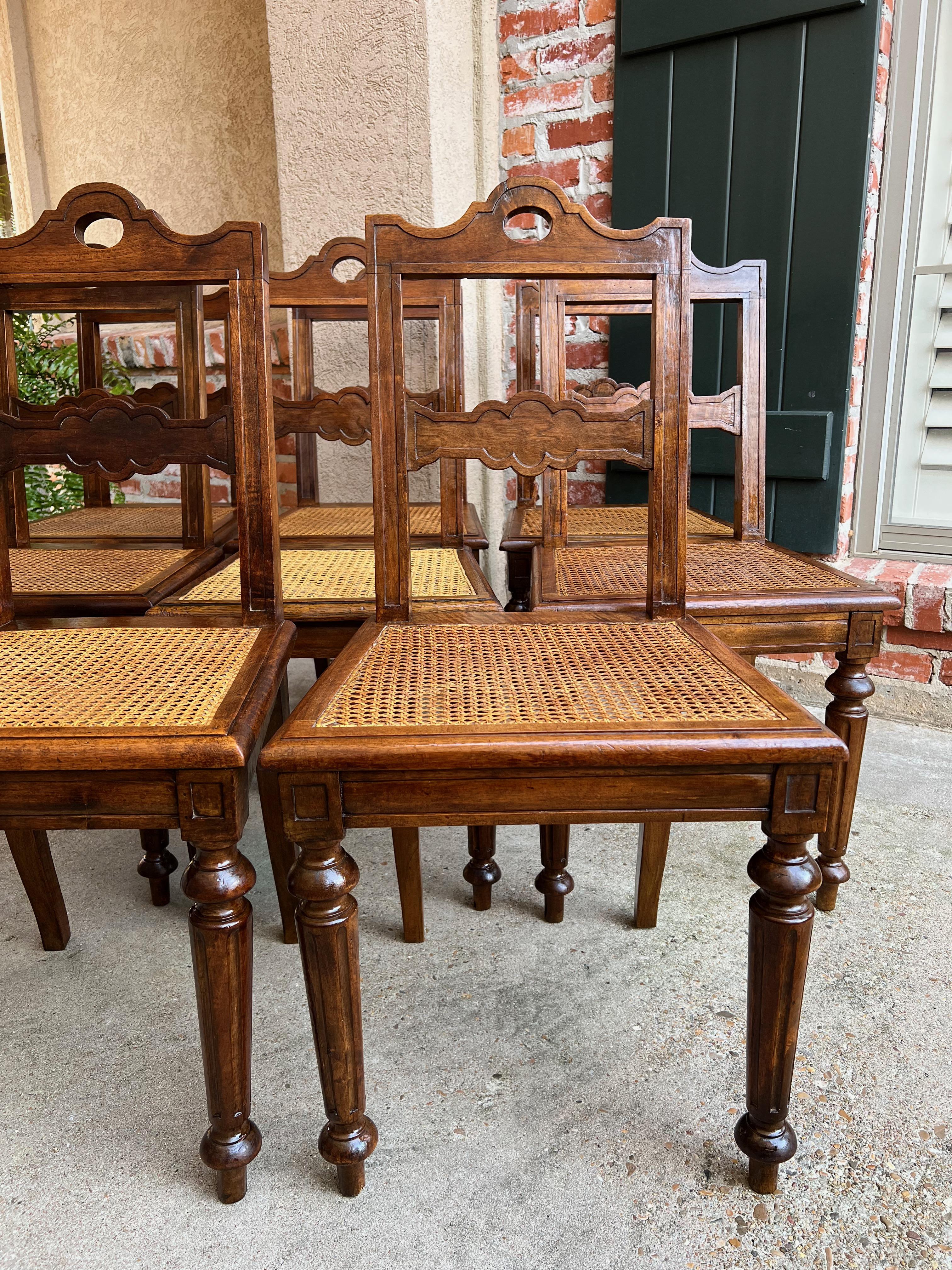 Set 8 Antique French Provincial Carved Oak Ladder Back Dining Chair Cane Seat 11