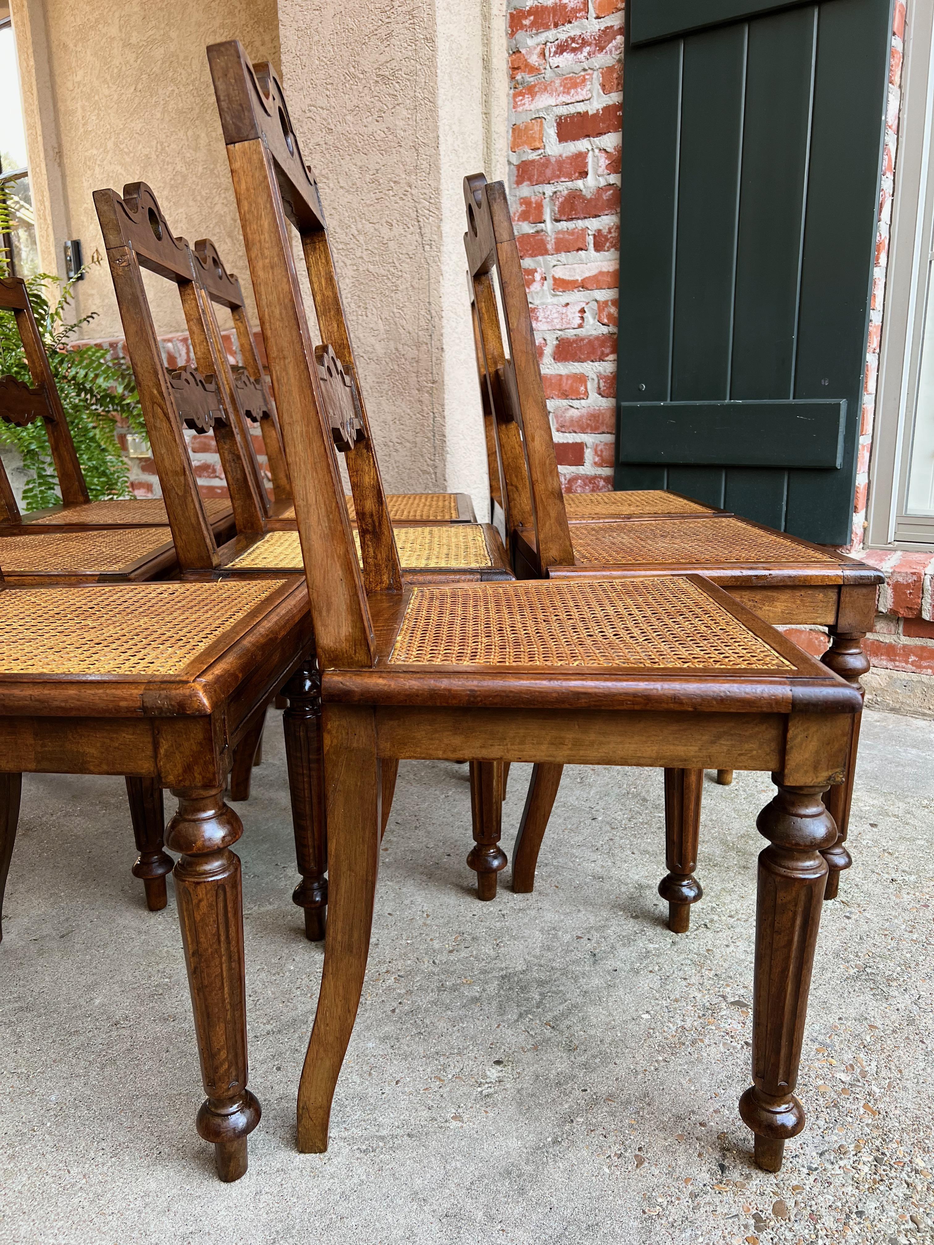 Set 8 Antique French Provincial Carved Oak Ladder Back Dining Chair Cane Seat 12