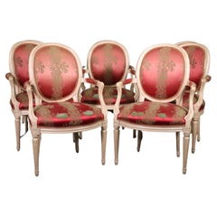 Set 8 Antique White Painted Cameo Back Maison Jansen Style Dining Chairs