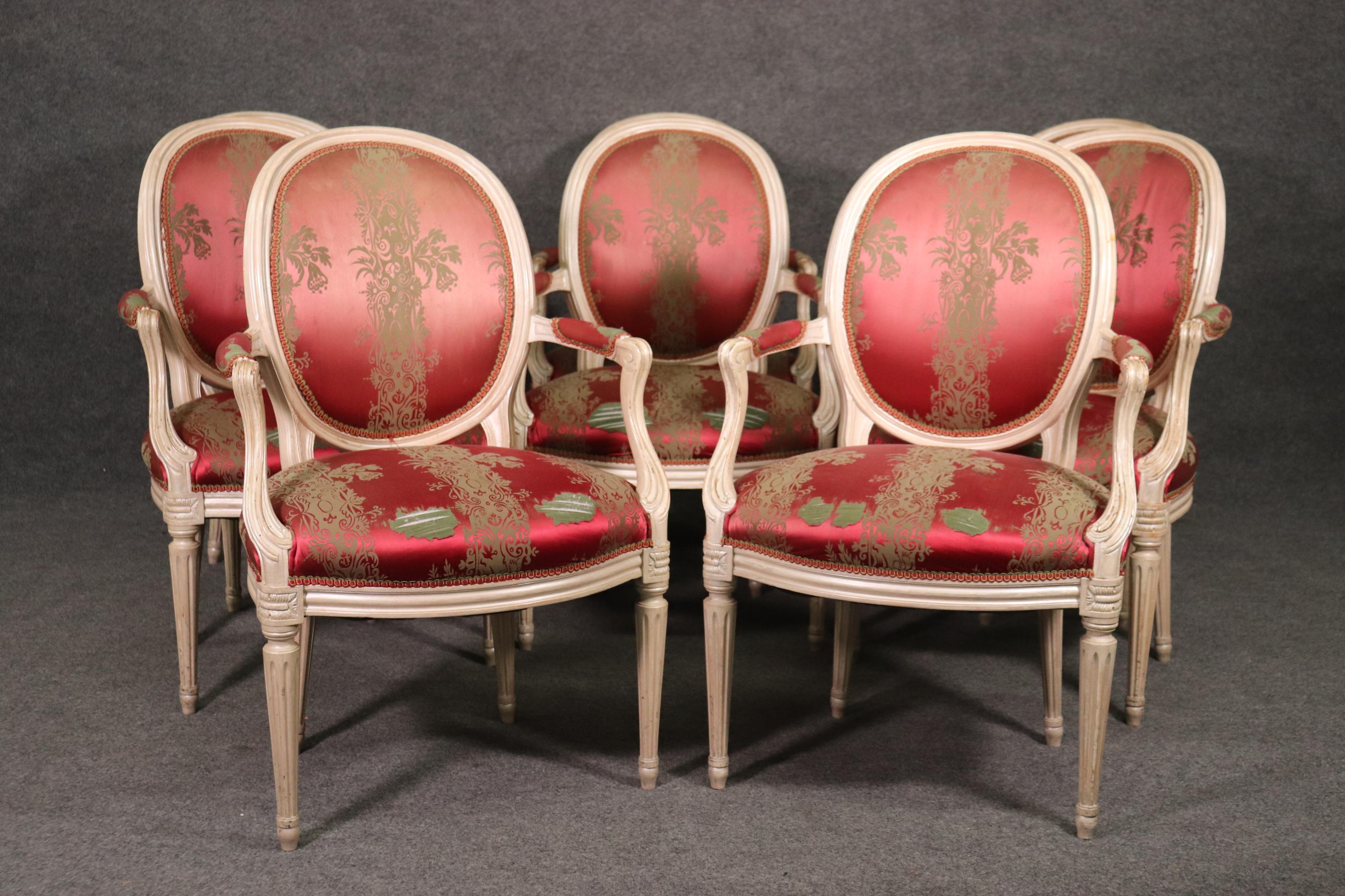 Louis XVI Set 8 Antique White Painted Cameo Back Maison Jansen Style Dining Chairs