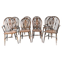 Set 8 Used Windsor Chairs Wheelback Kitchen Diners 1890