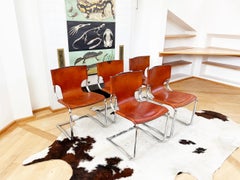 Set 8 Carlo Bartoli T 70 920 Cantilever Chairs Brown Leather - 8 PCS