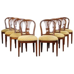 Antique Set of 8 Carved Walnut Balloon Back Maison Jansen Louis XVI Dining Chairs