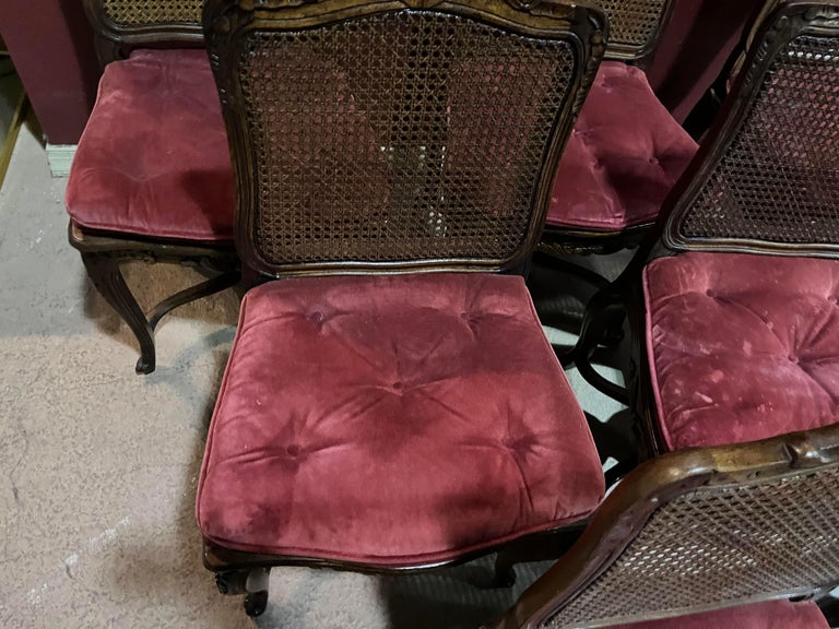 Set 10 Carved Walnut French Louis XV Cane Seat and Back Dining Chairs For Sale 10