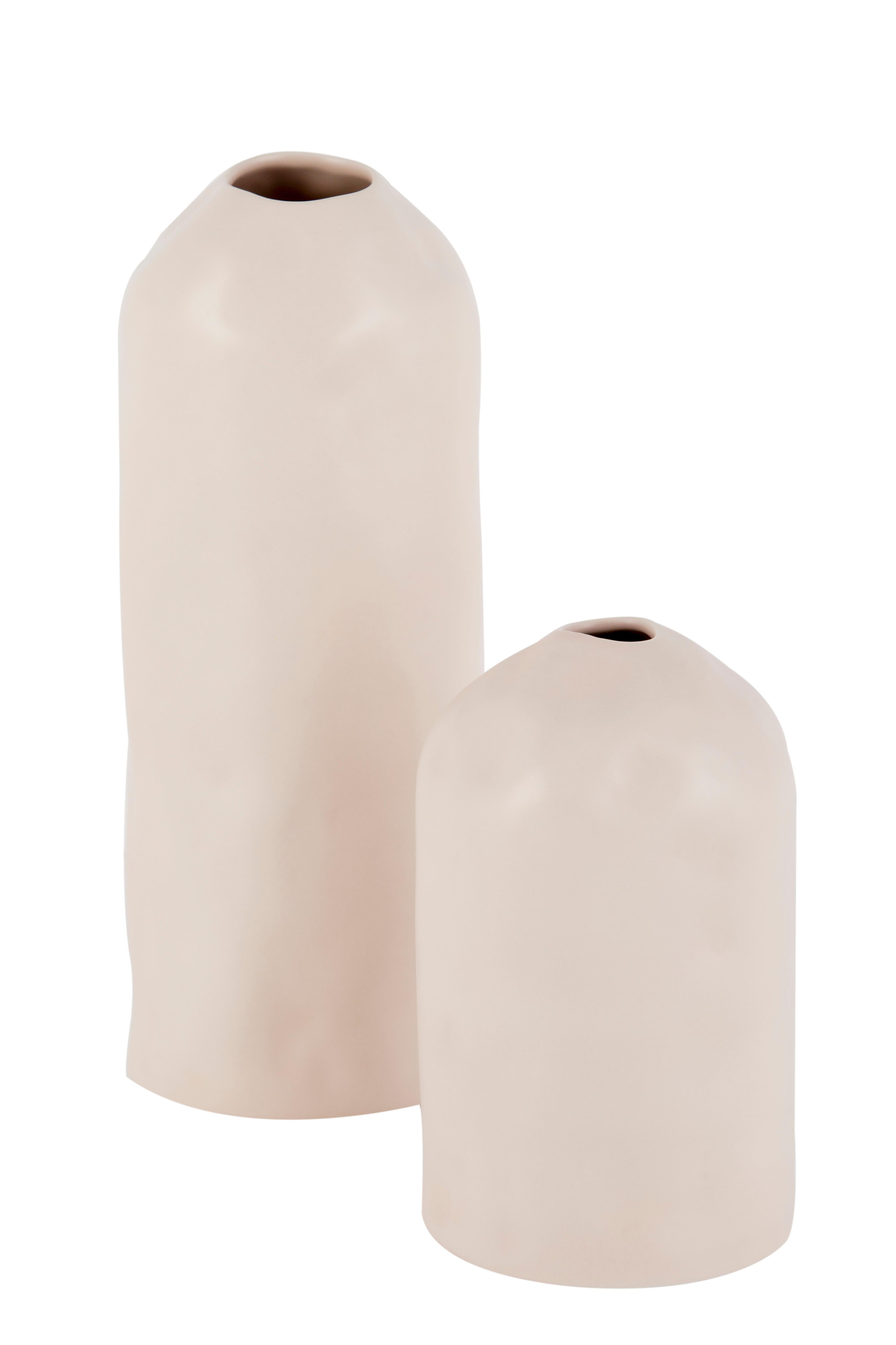 Hand-Painted Set/8 Ceramic Vases, White & Peach, Handmade in Portugal by Lusitanus Home For Sale