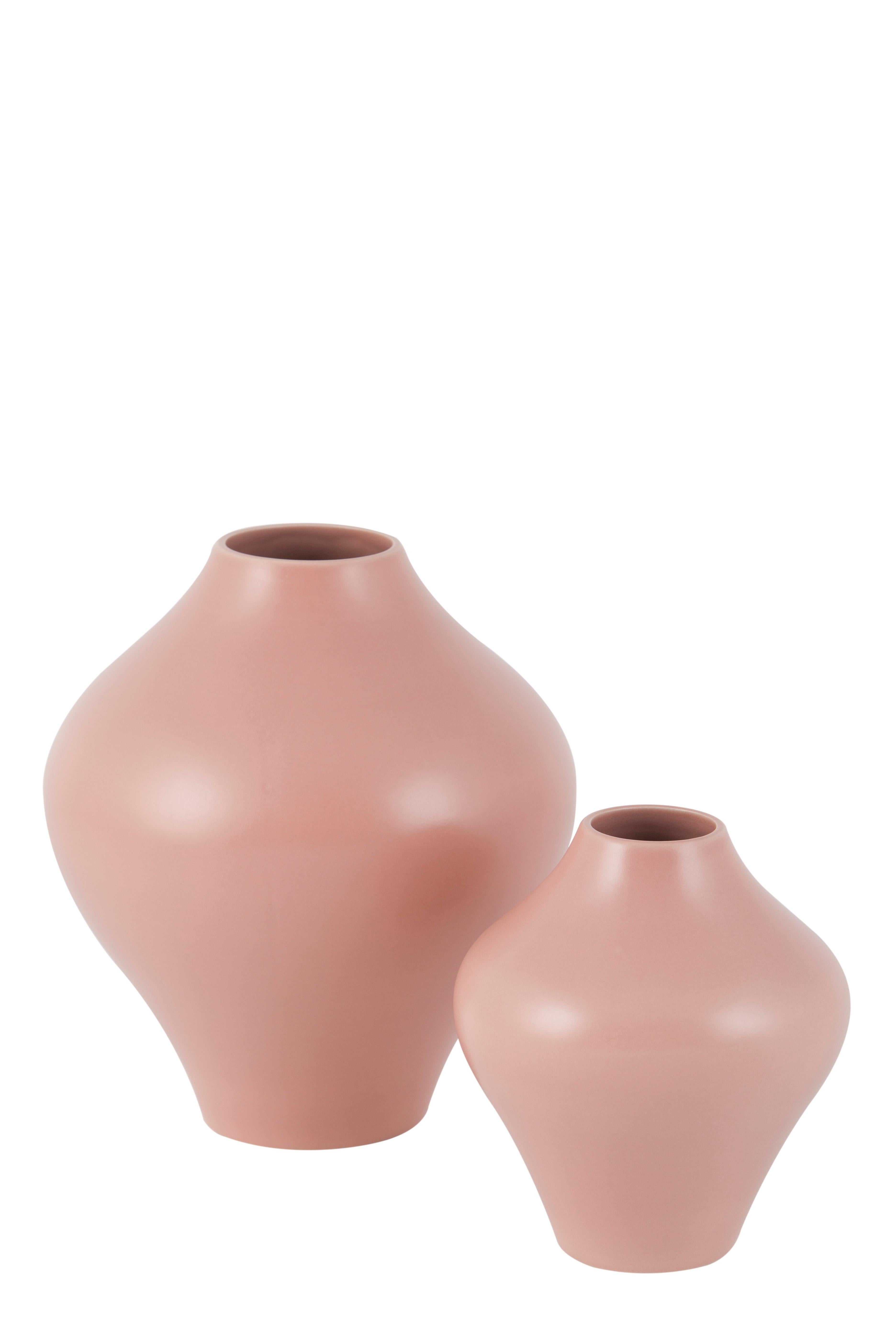 Portuguese Set/8 Ceramic Vases, White & Peach, Handmade in Portugal by Lusitanus Home For Sale