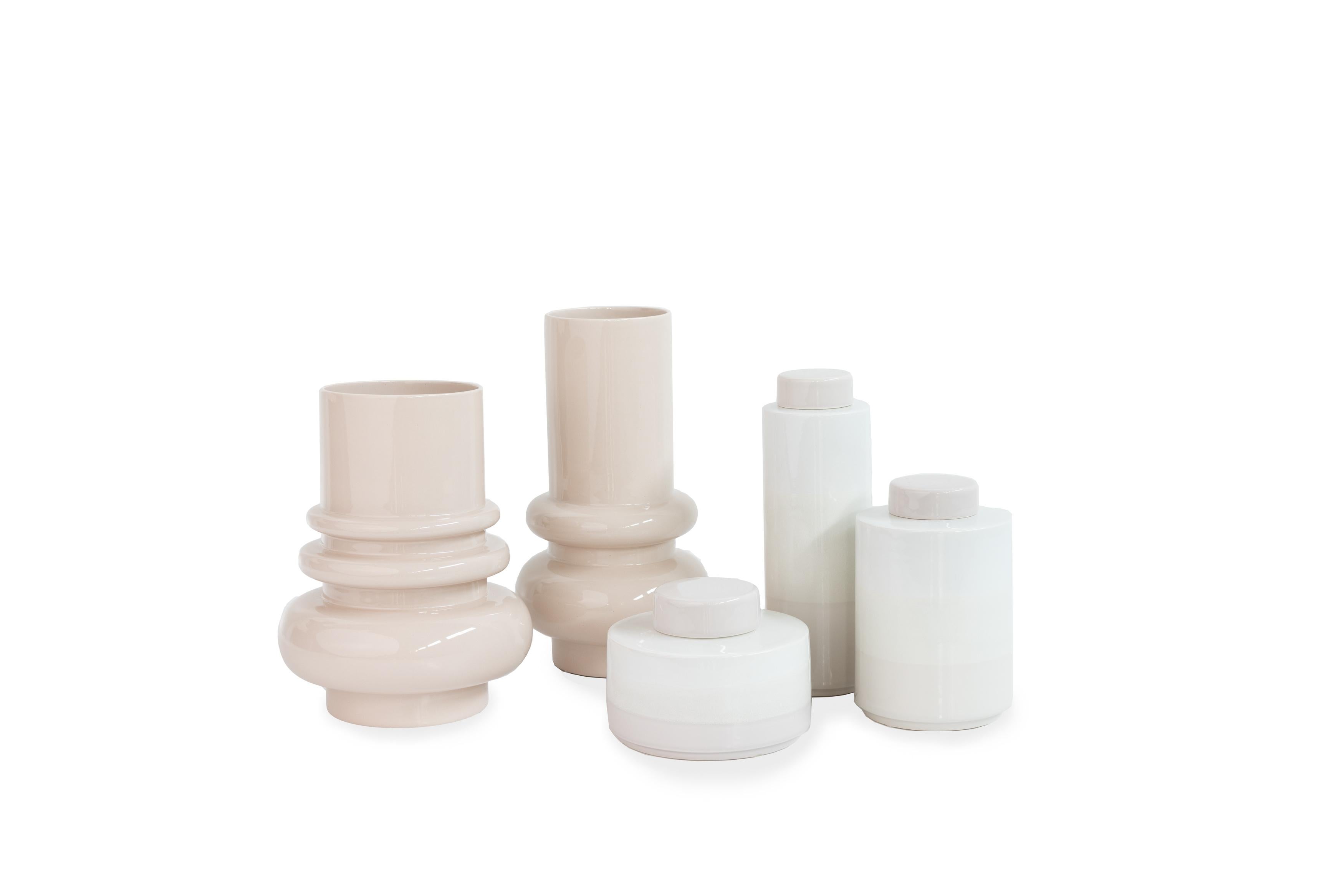 Set/8 Ceramic Jars & Pots, White & Pink, Handmade in Portugal by Lusitanus Home For Sale 3