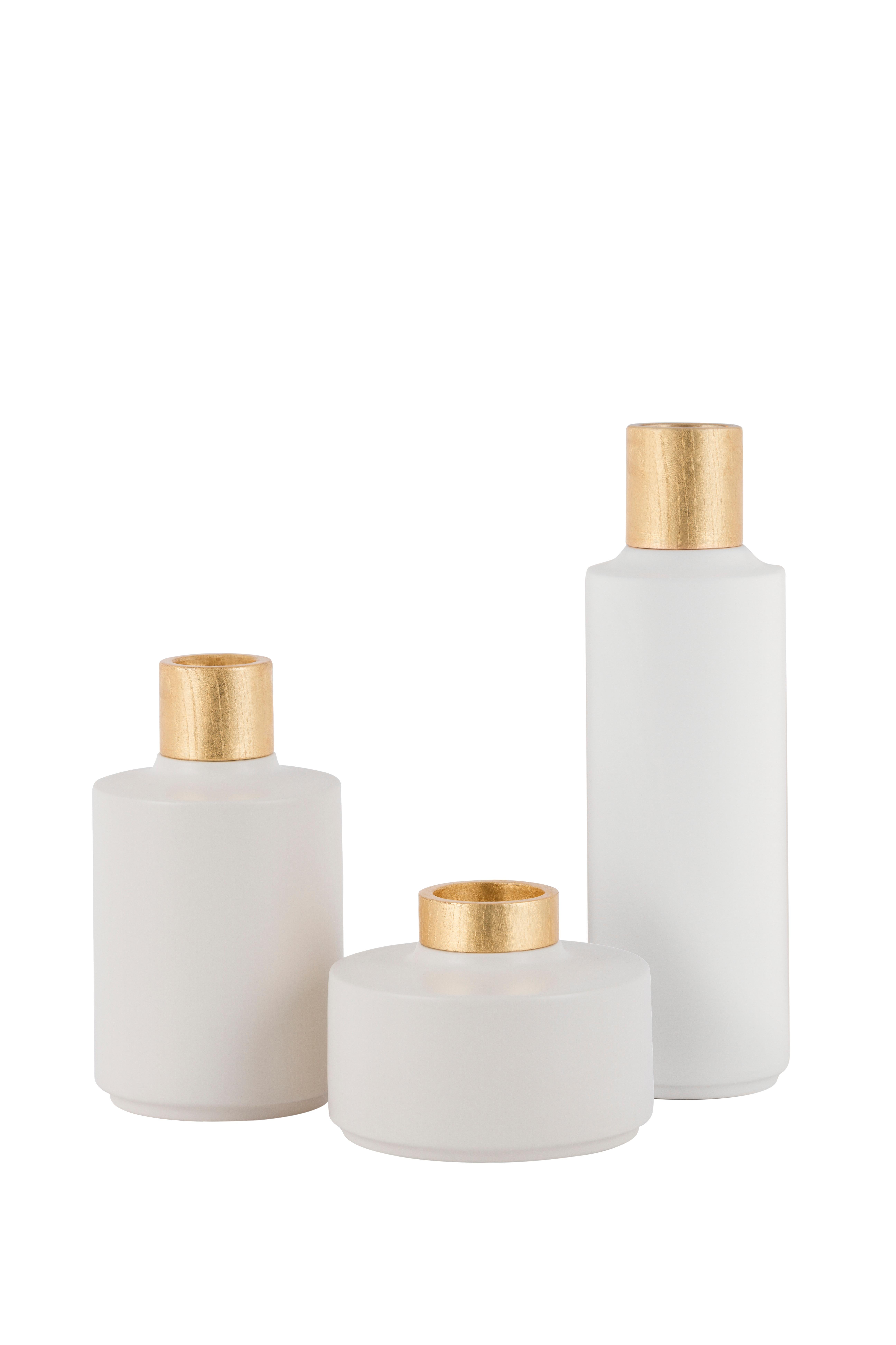 Portuguese Set/8 Ceramic Vases, Blue White Gold, Handmade in Portugal by Lusitanus Home For Sale