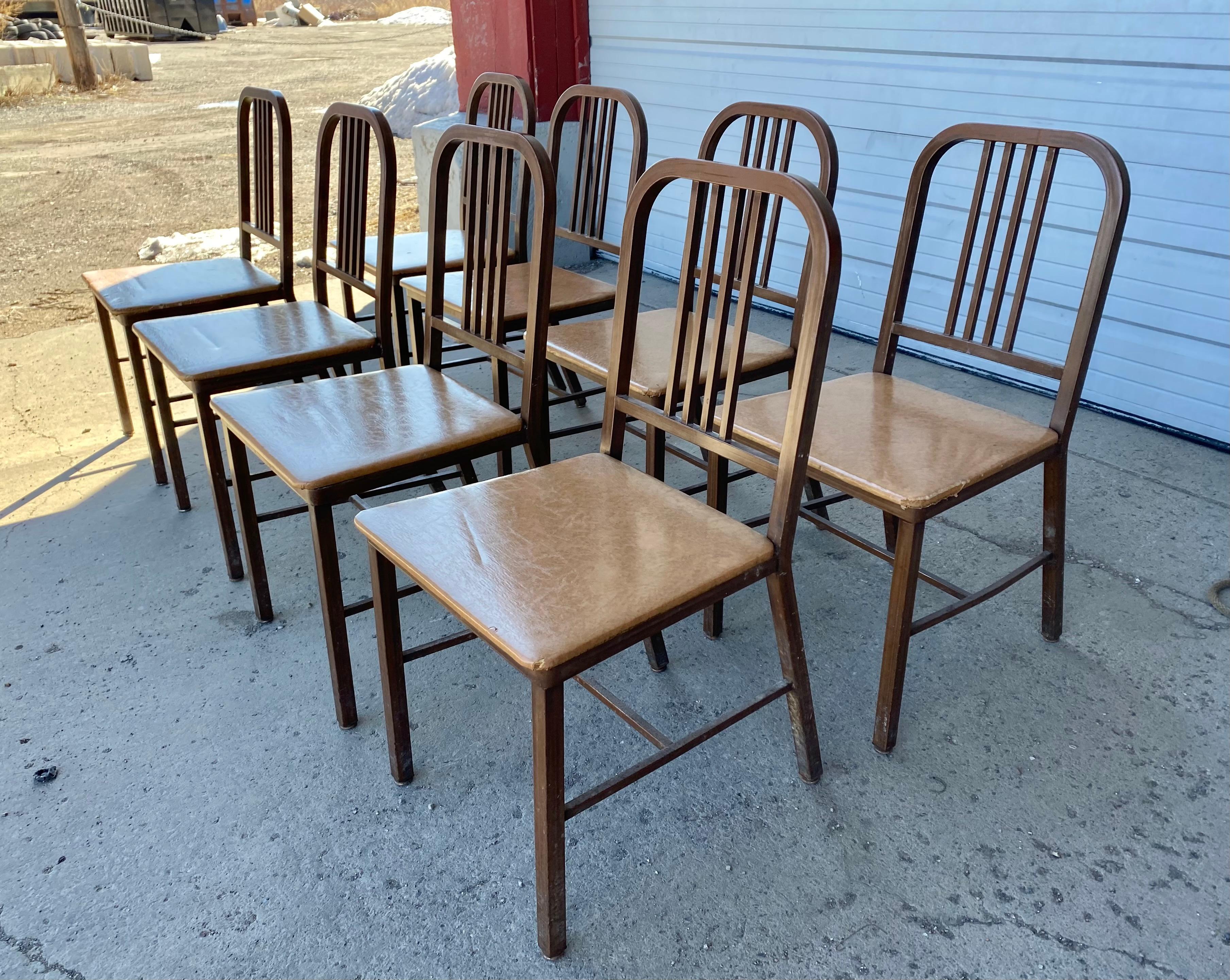 American Set of 8 Classic Industrial Metal Side Chairs Made by HARD MFG CO For Sale