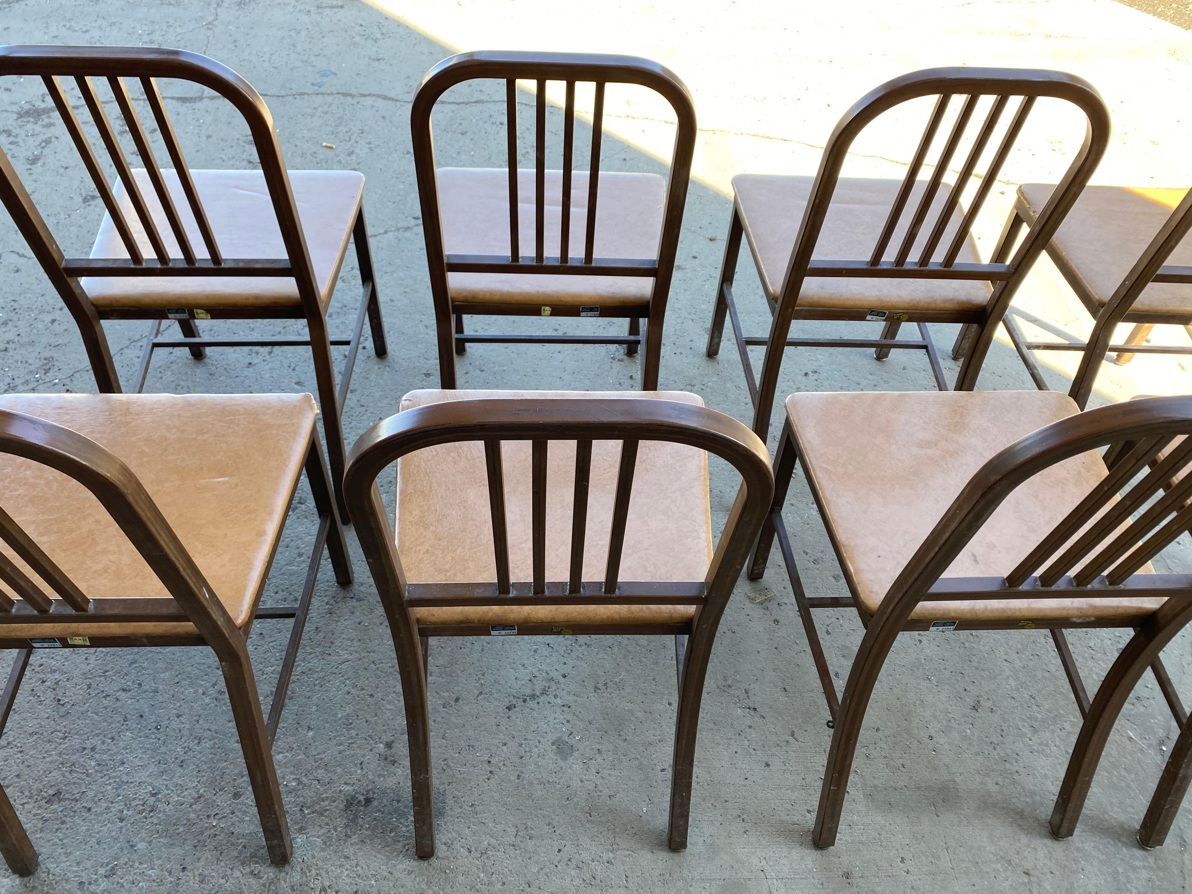 Set of 8 Classic Industrial Metal Side Chairs Made by HARD MFG CO In Good Condition For Sale In Buffalo, NY