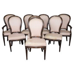 Set 8 Esszimmerstühle aus dunklem Mahagoni im französischen Louis-XVI.-Stil mit Ballonrückenlehnen