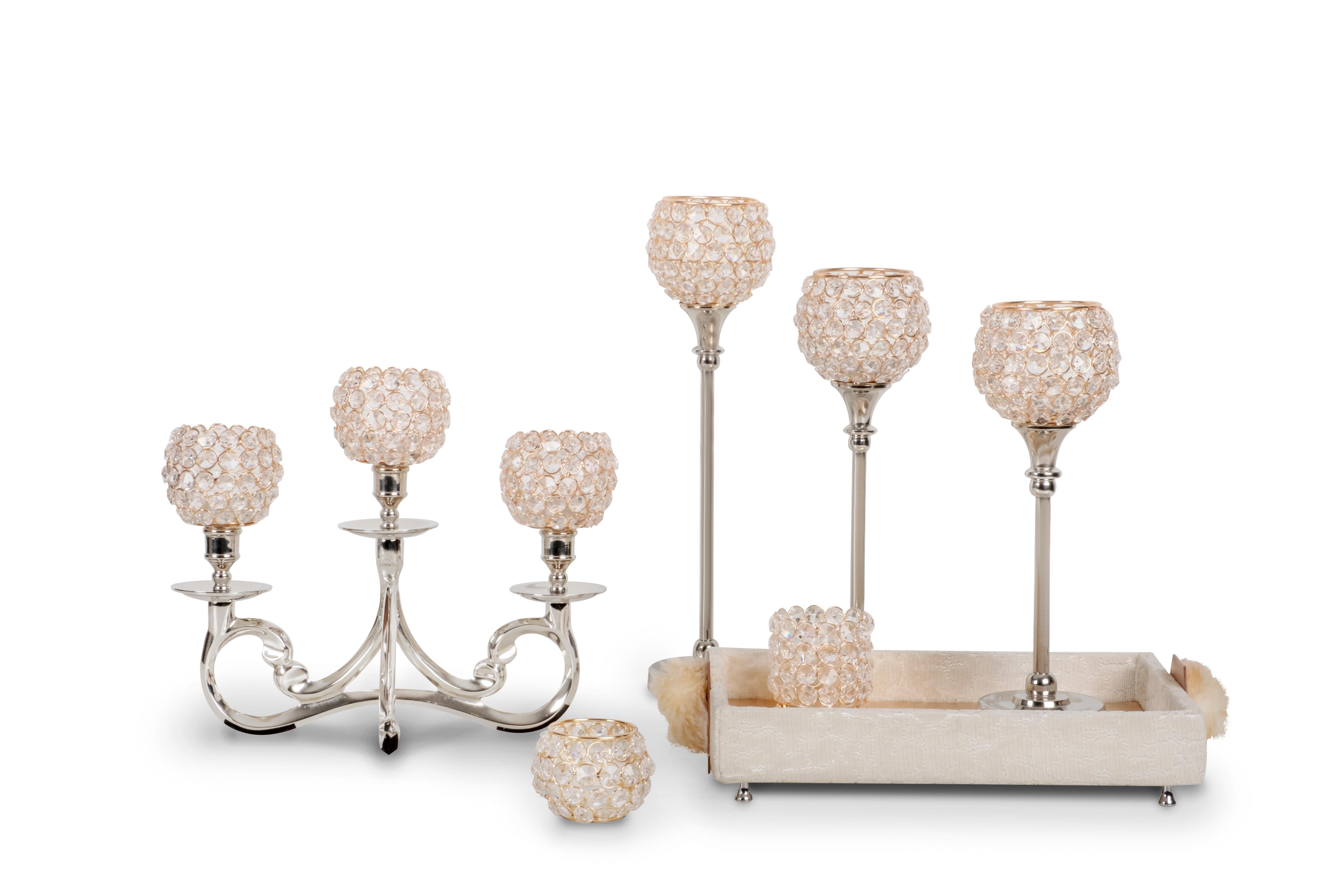 Contemporary Set/7 Decorative Candleholders & Tray, Rose Gold, Handmade by Lusitanus Home For Sale