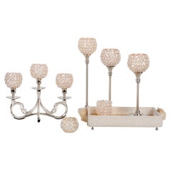 Set/8 Decorative Candleholders & Tray, Rose Gold, Handmade by Lusitanus Home