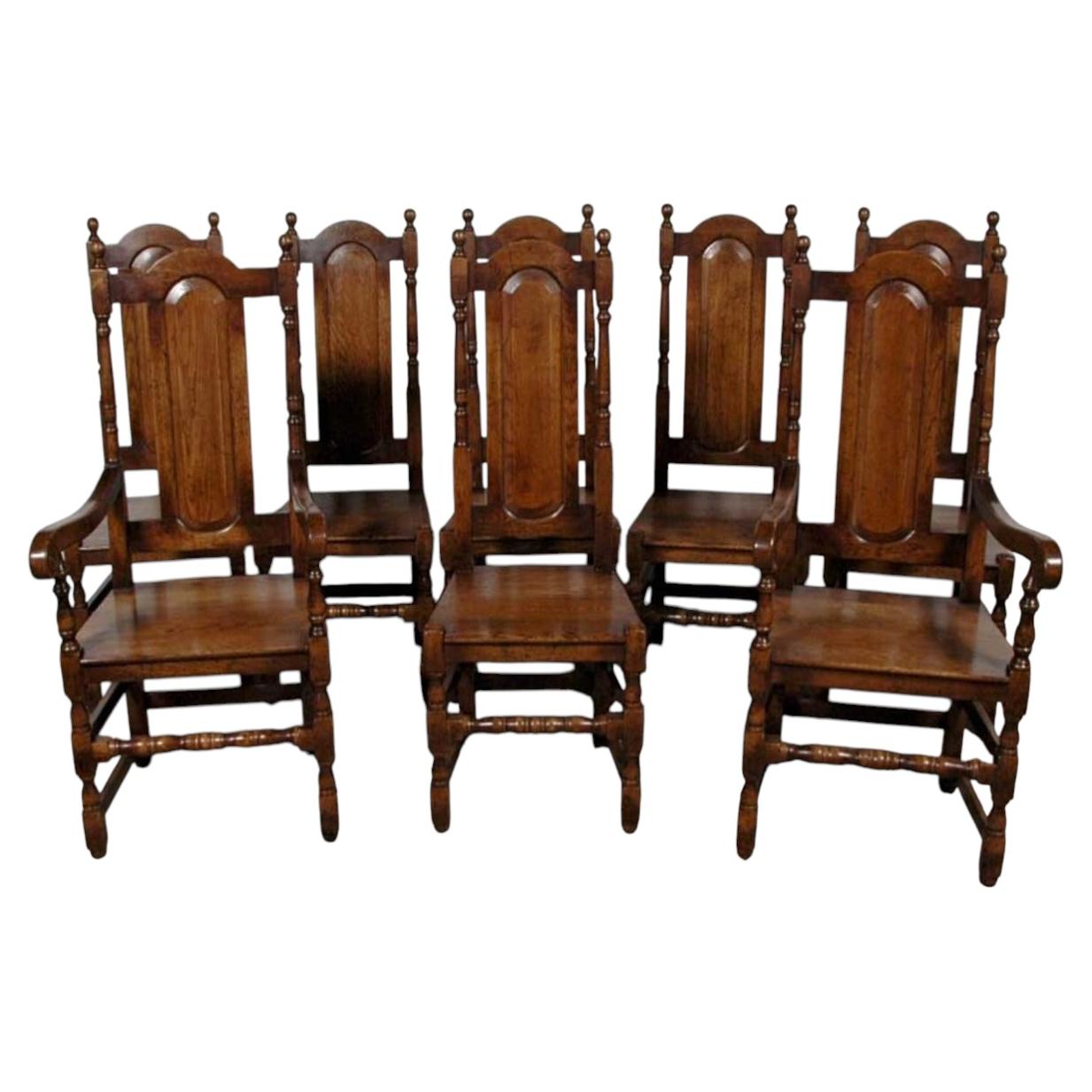 Satz 8 englische elisabethanische Tudor Oak Esszimmerstühle Stuhl