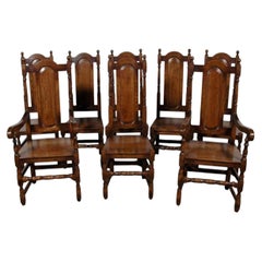 Set 8 English Elizabethan Tudor Oak Dining Chairs Chair