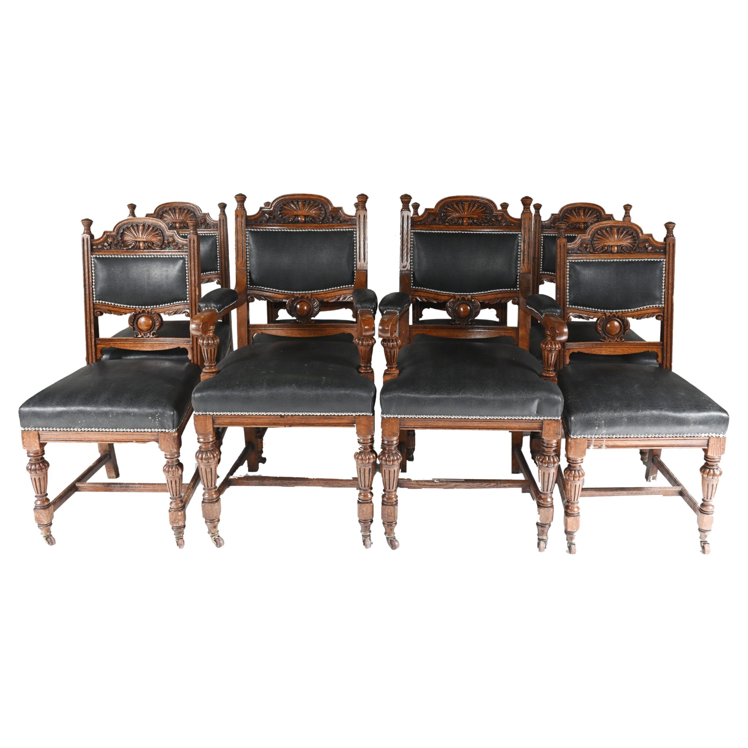 Set 8 Farmhouse Dining Chairs English Oak Rustic